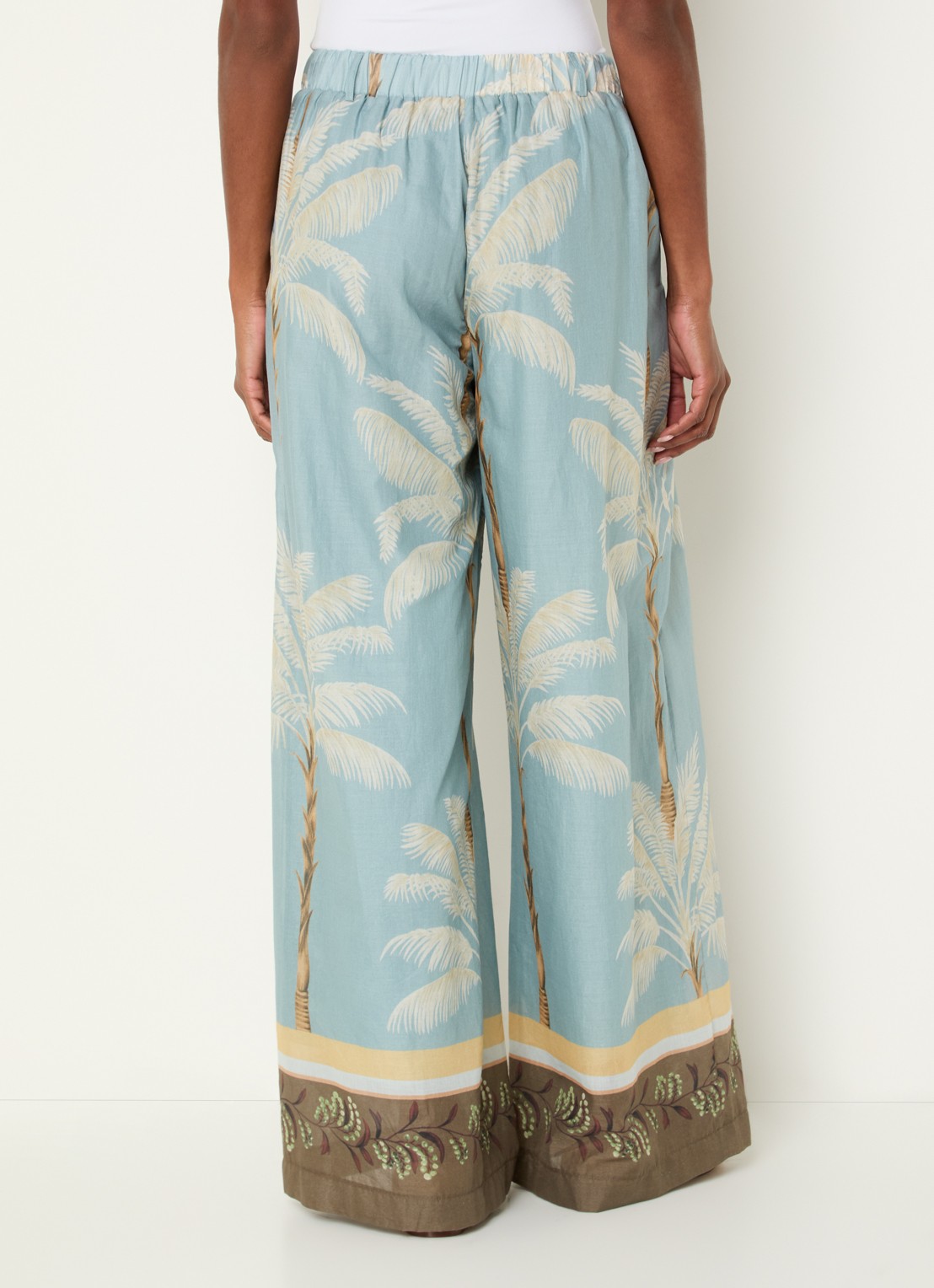 Summum High waist wide fit palazzobroek met print en steekzakken - achterkant blauw