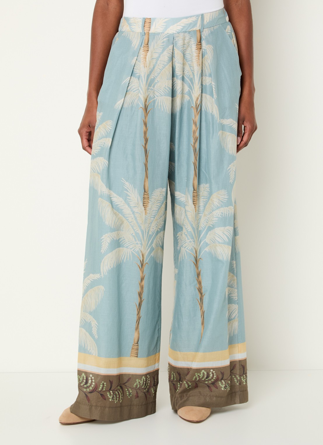 Summum High waist wide fit palazzobroek met print en steekzakken - detail 4 blauw
