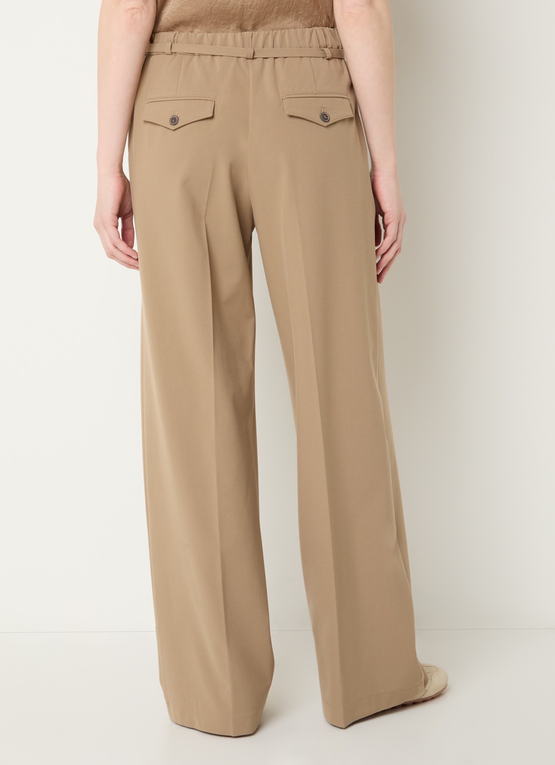 Summum High waist wide fit pantalon met ceintuur - achterkant donkerbeige