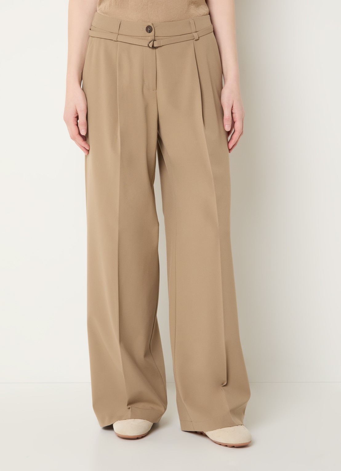 Summum High waist wide fit pantalon met ceintuur - detail 4 donkerbeige