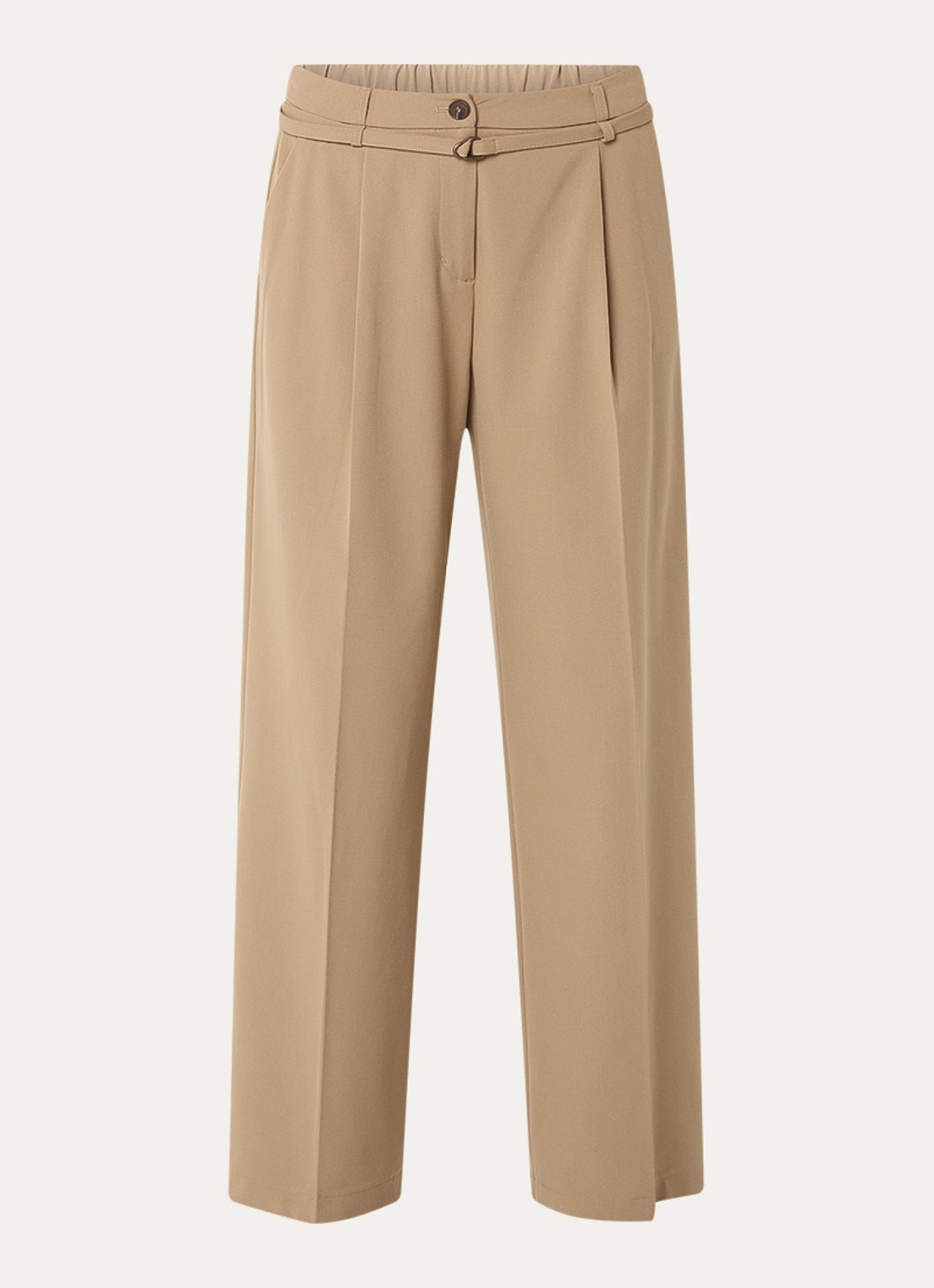 Summum High waist wide fit pantalon met ceintuur - voorkant 2 donkerbeige