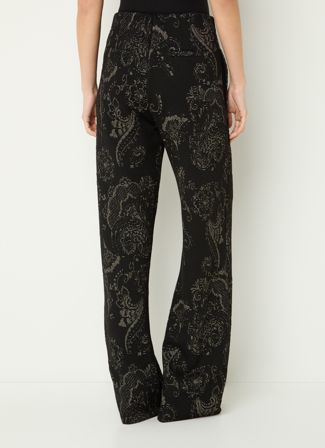 Summum High waist wide fit pantalon met jacquard dessin en lurex - achterkant zwart