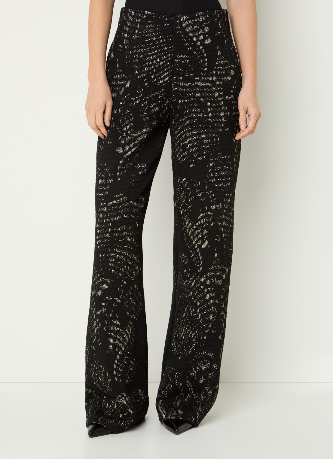 Summum High waist wide fit pantalon met jacquard dessin en lurex - detail 2 zwart