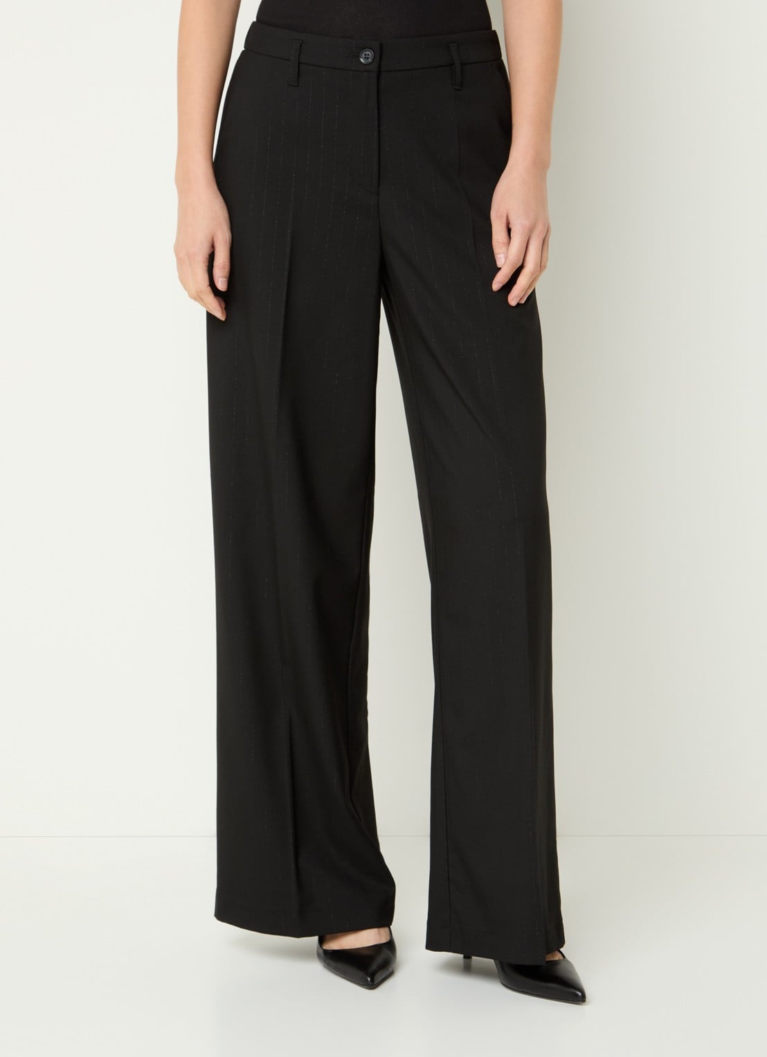 Summum High waist wide fit pantalon met lurex - detail 3 zwart