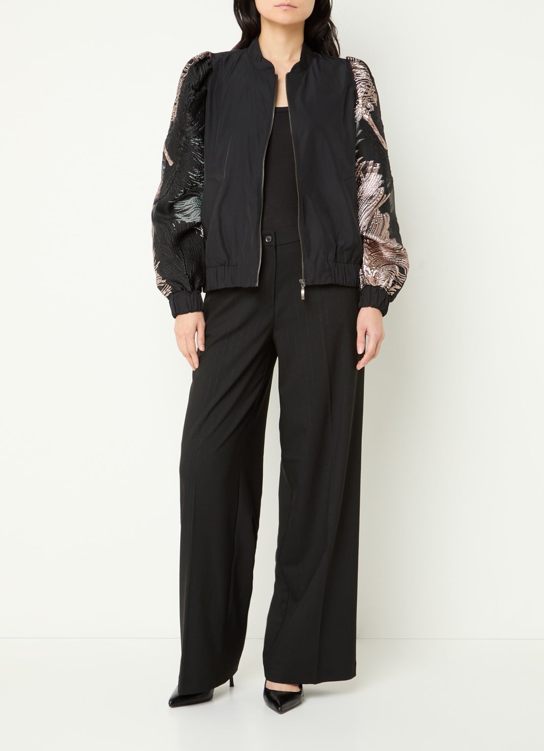 Summum High waist wide fit pantalon met lurex - voorkant 2 zwart