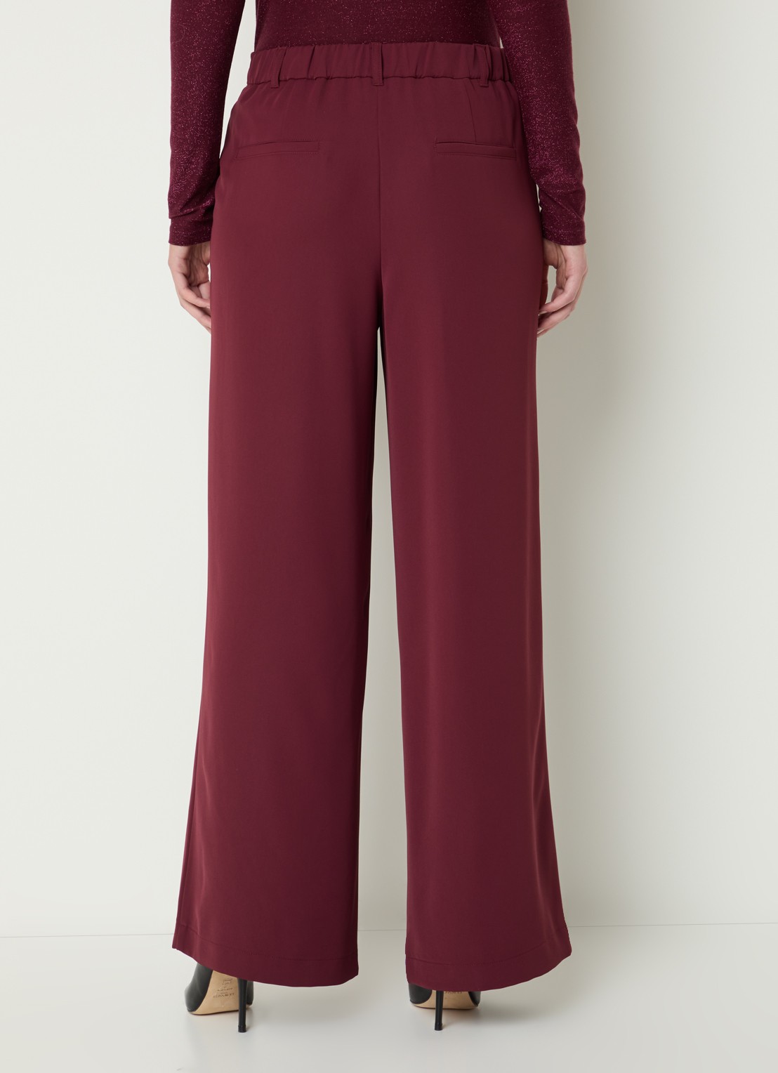 Summum High waist wide fit pantalon met overslag  - achterkant 3 bordeauxrood