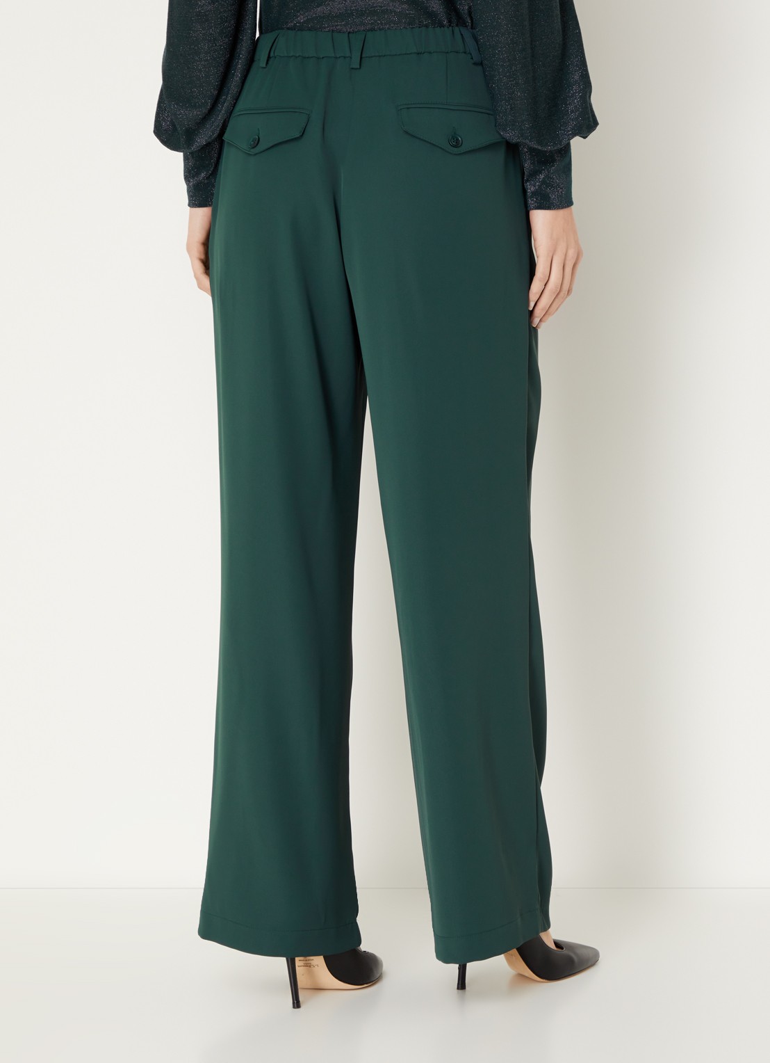 Summum High waist wide fit pantalon met steekzakken - achterkant donkergroen