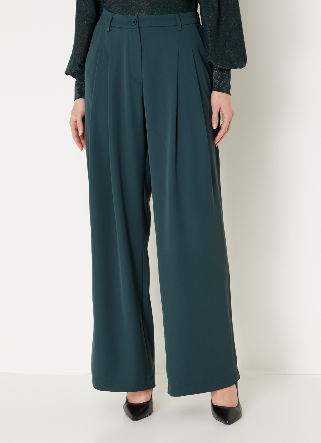 Summum High waist wide fit pantalon met steekzakken - detail 4 donkergroen