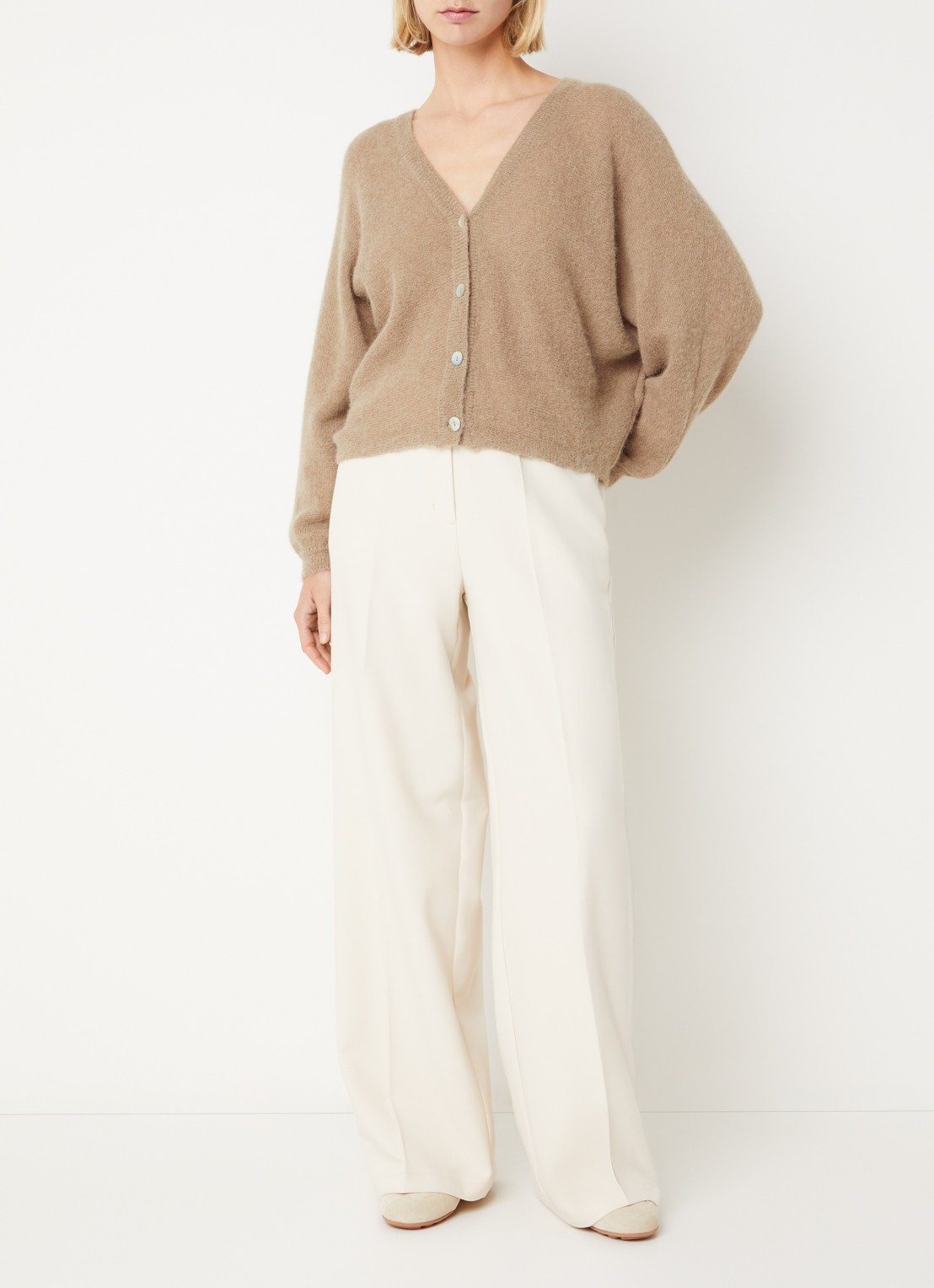 Summum High waist wide fit pantalon met steekzakken - voorkant 2 ivoor