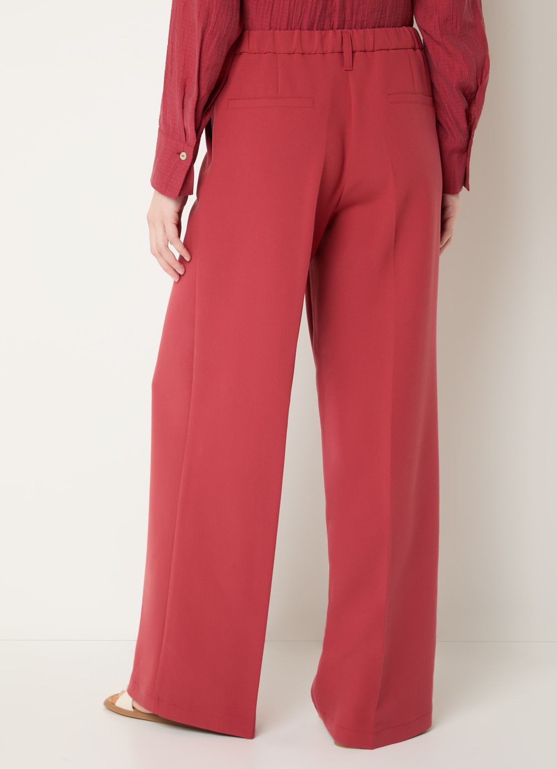 Summum High waist wide fit pantalon met steekzakken - achterkant 3 steenrood