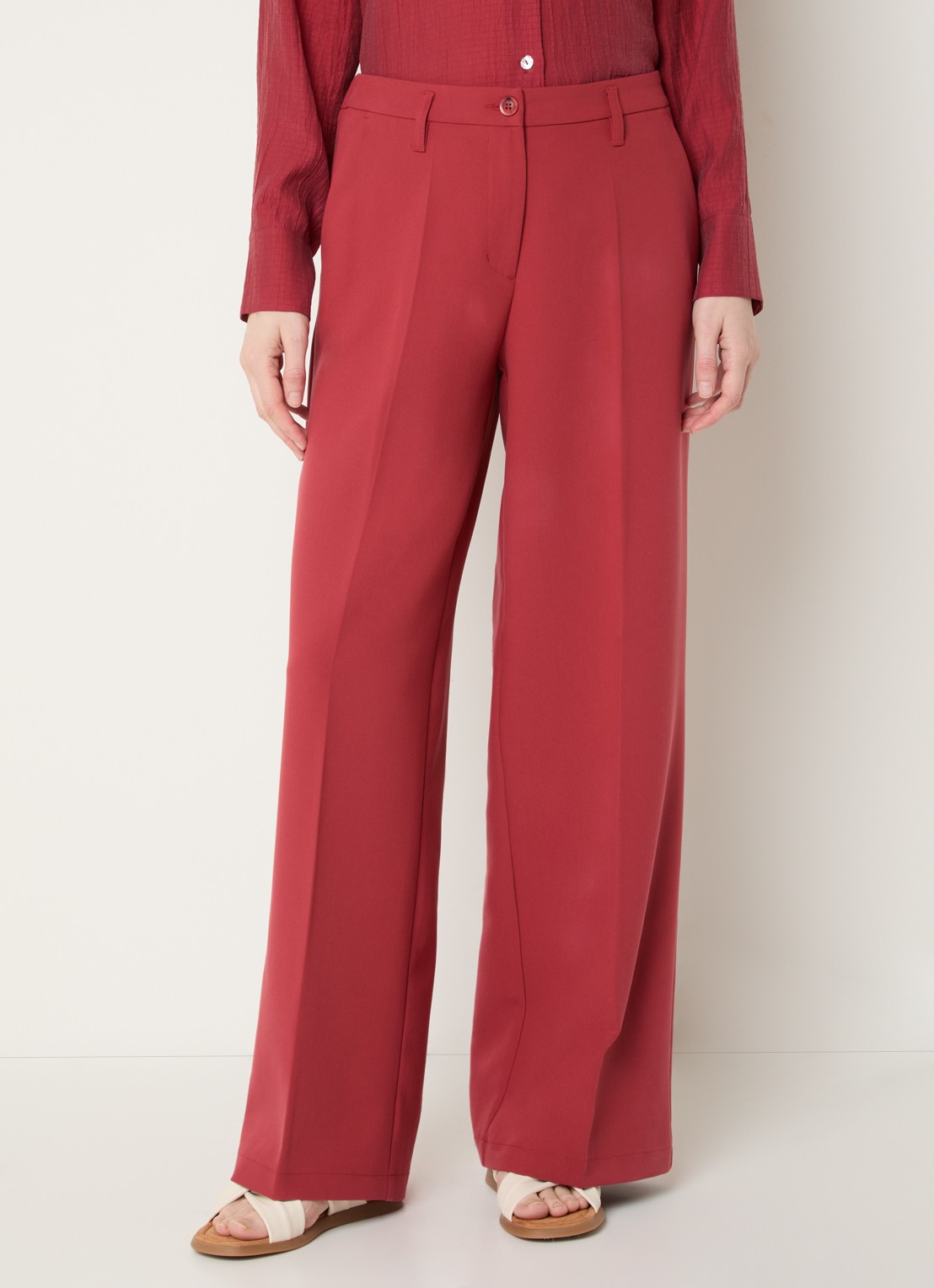Summum High waist wide fit pantalon met steekzakken - detail 4 steenrood