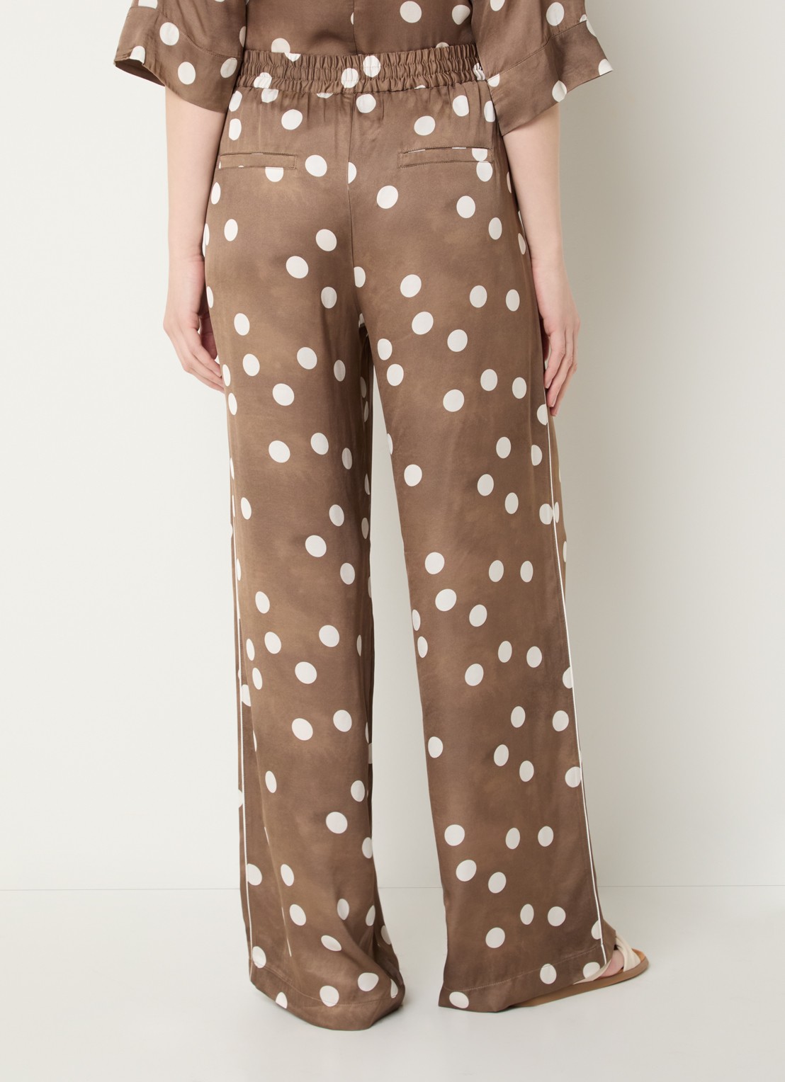 Summum High waist wide fit pantalon met stippenprint - achterkant lichtbruin
