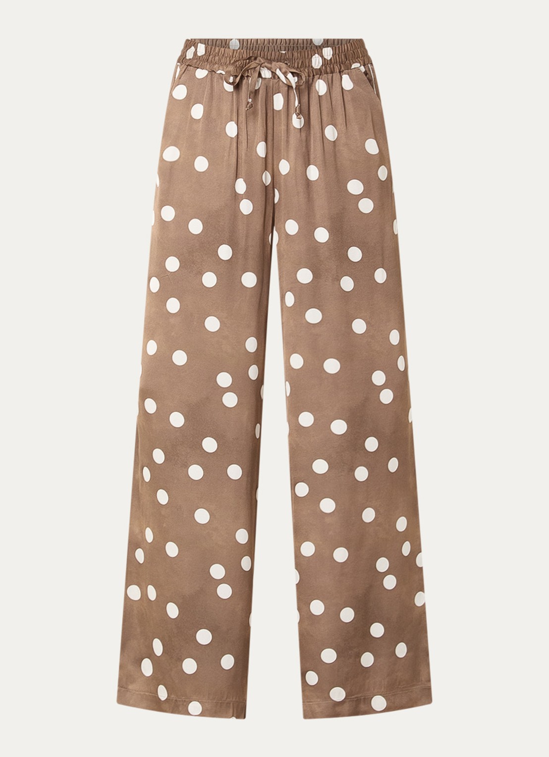 Summum High waist wide fit pantalon met stippenprint - voorkant 2 lichtbruin