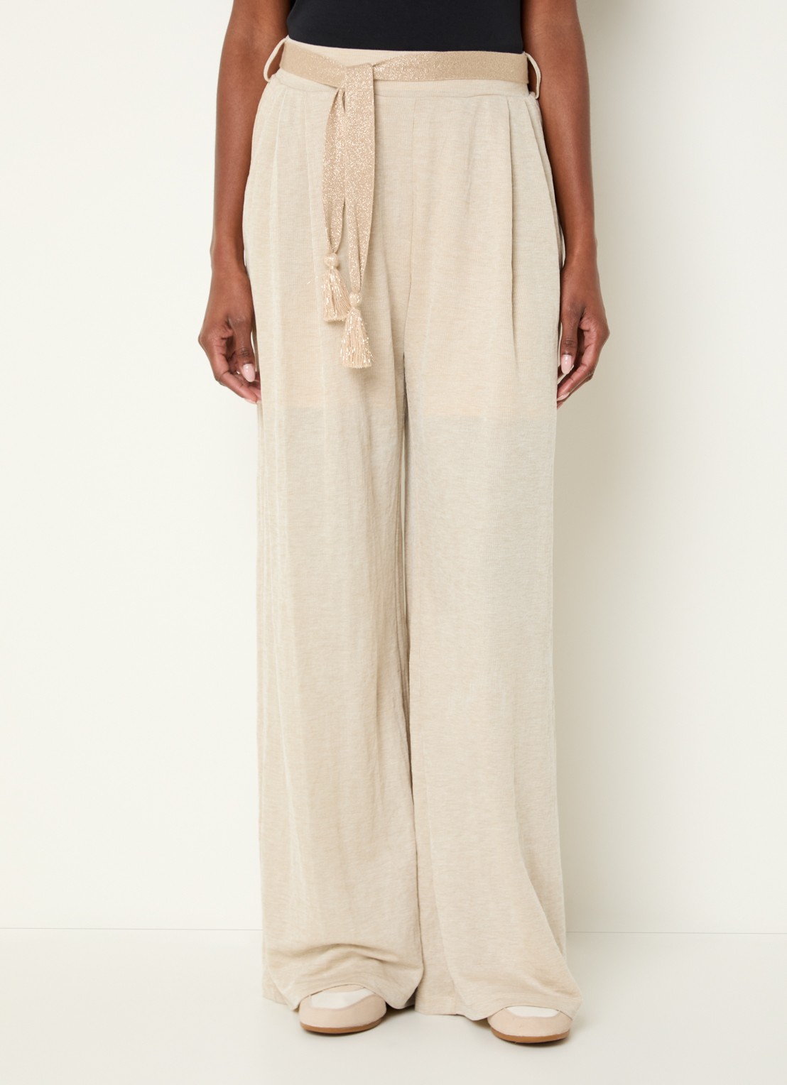 Summum High waist wide fit pantalon met strikceintuur - detail 2 beige