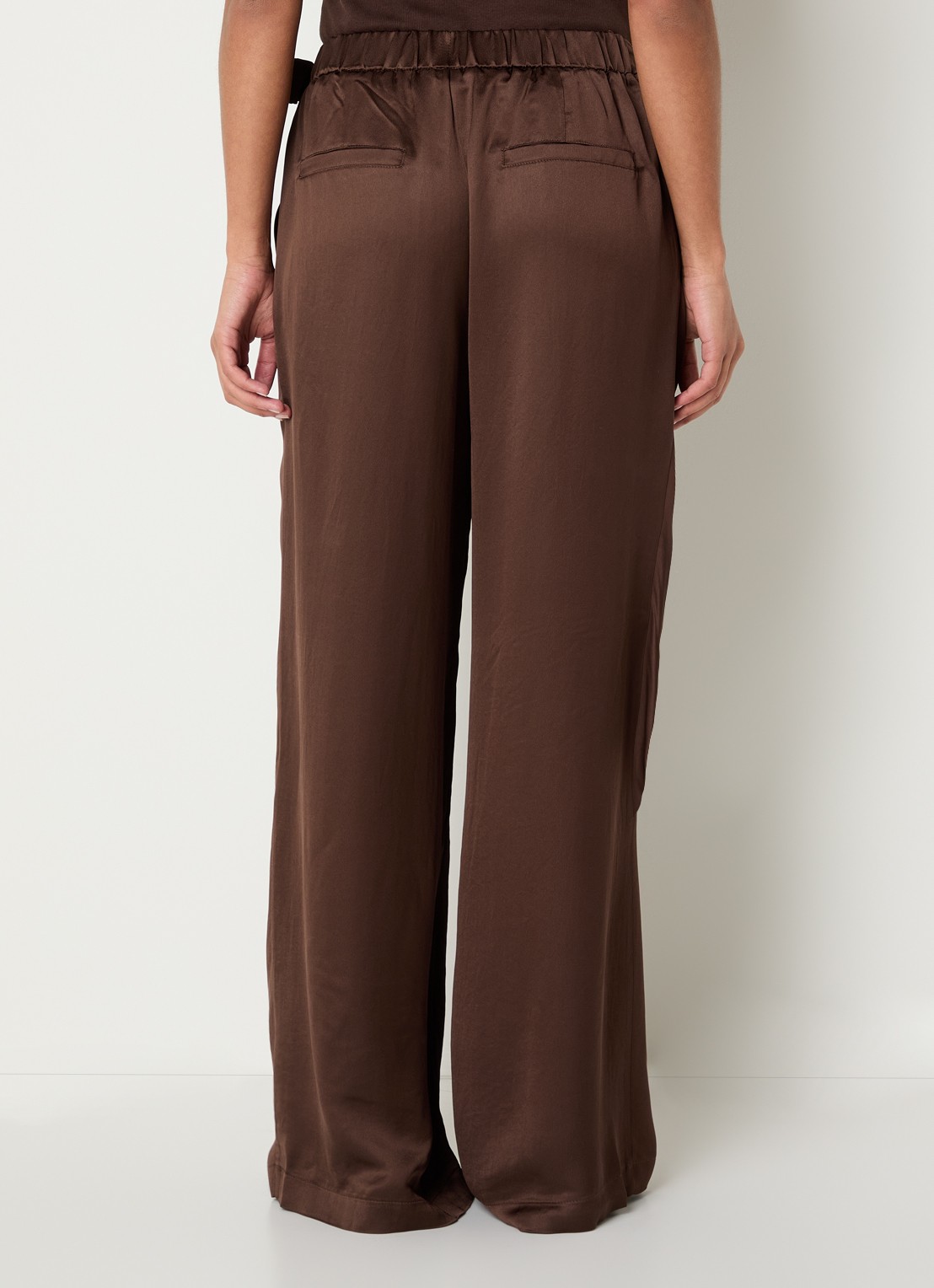 Summum High waist wide fit pantalon van zijde met overslag - achterkant 3 bruin