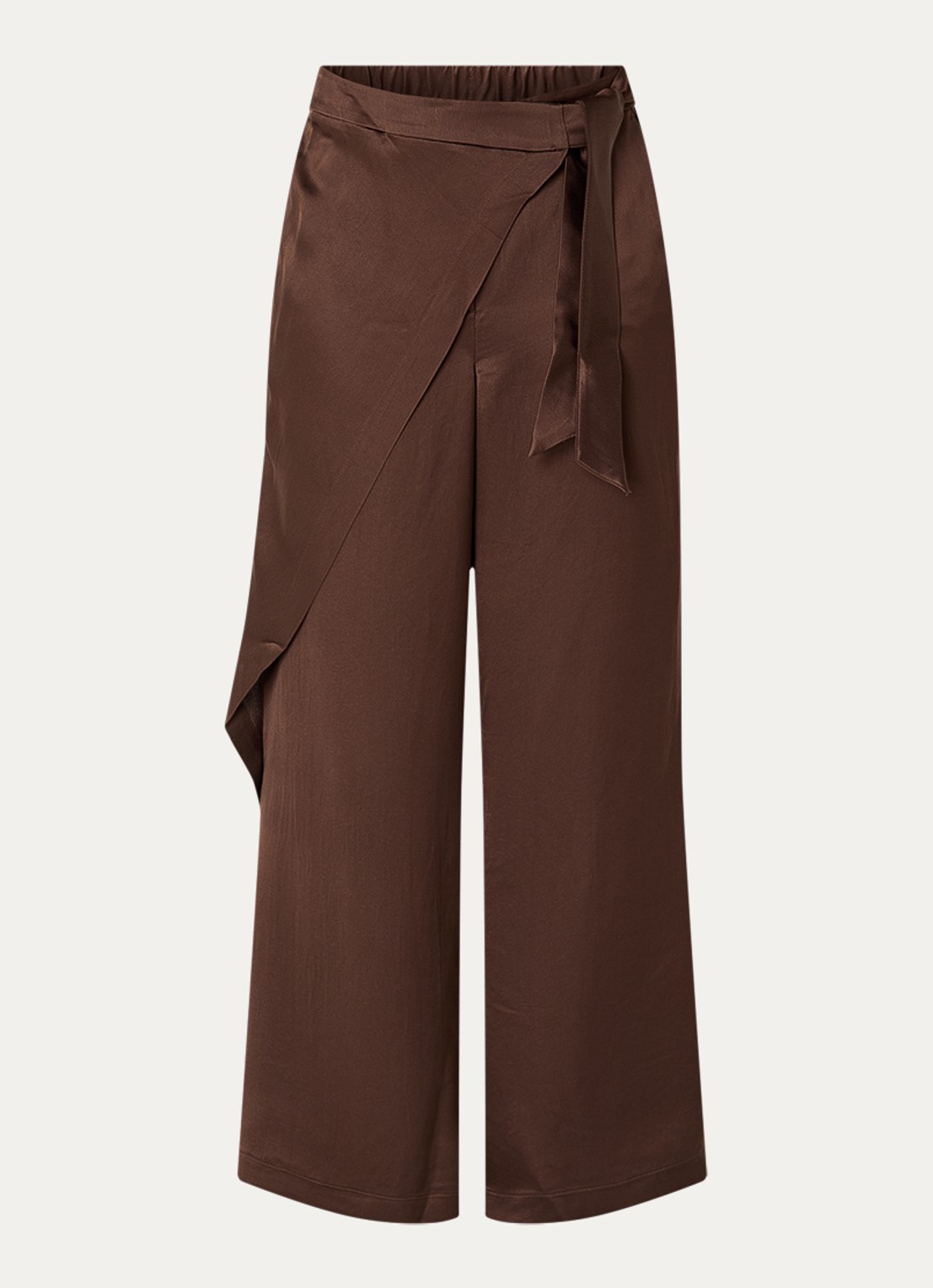 Summum High waist wide fit pantalon van zijde met overslag - voorkant bruin