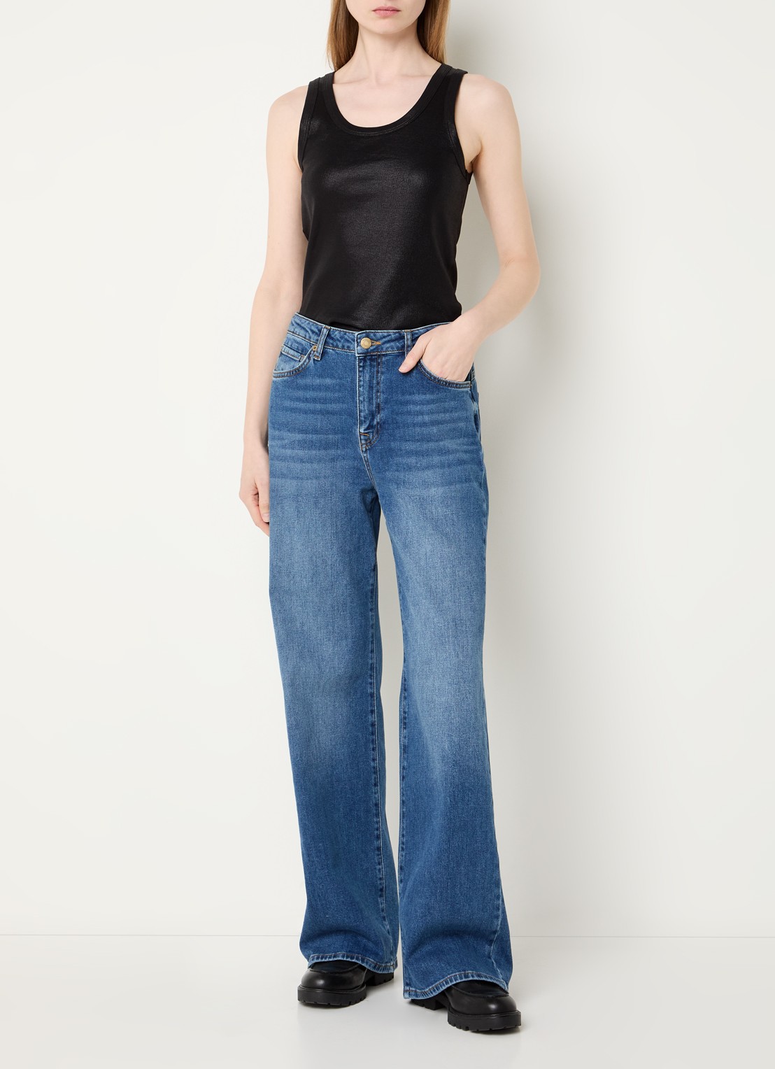 Summum Low waist straight fit jeans met medium wassing - voorkant 2 indigo