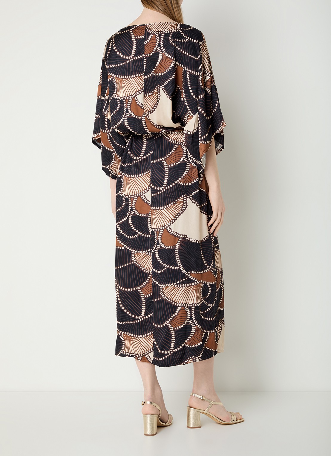 Summum Maxi jurk met print en ceintuur - achterkant bruin