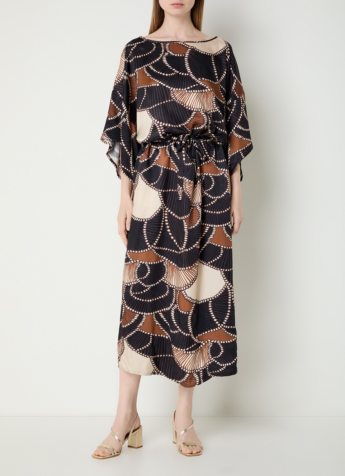 Summum Maxi jurk met print en ceintuur - detail 2 bruin