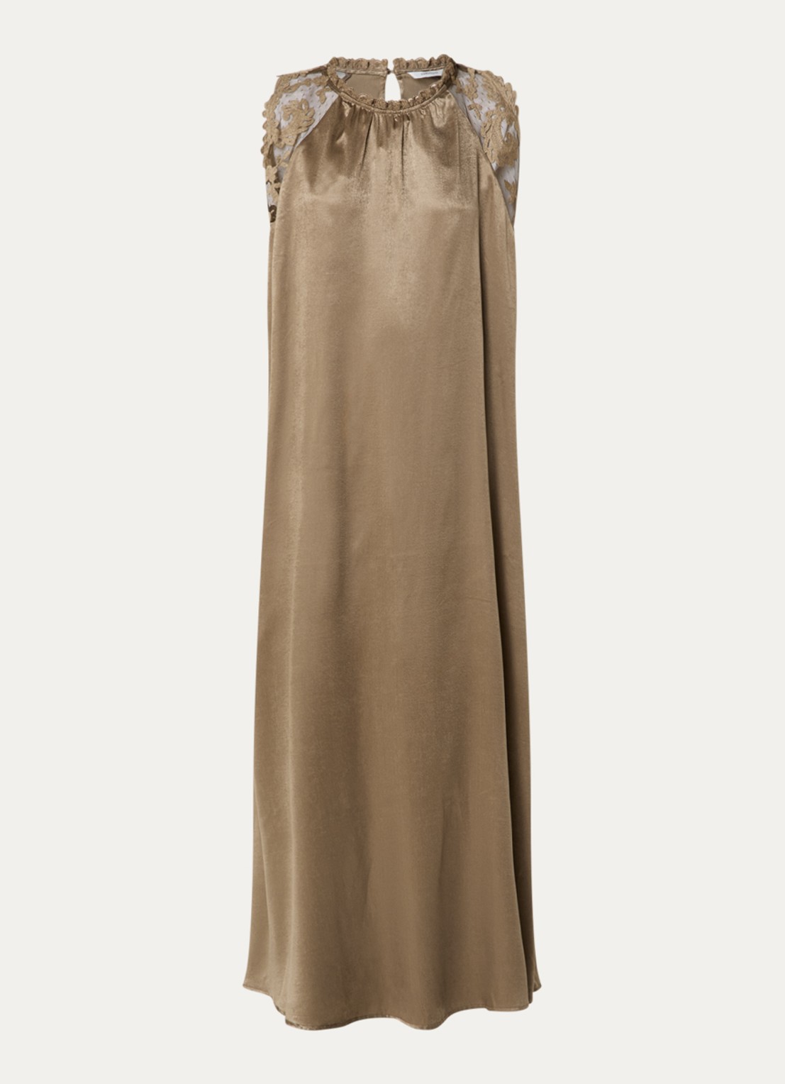 Summum Maxi jurk van satijn met broderie  - voorkant zand