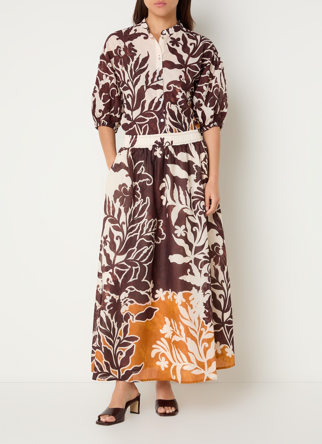 Summum Maxi rok met print - voorkant 2 bruin