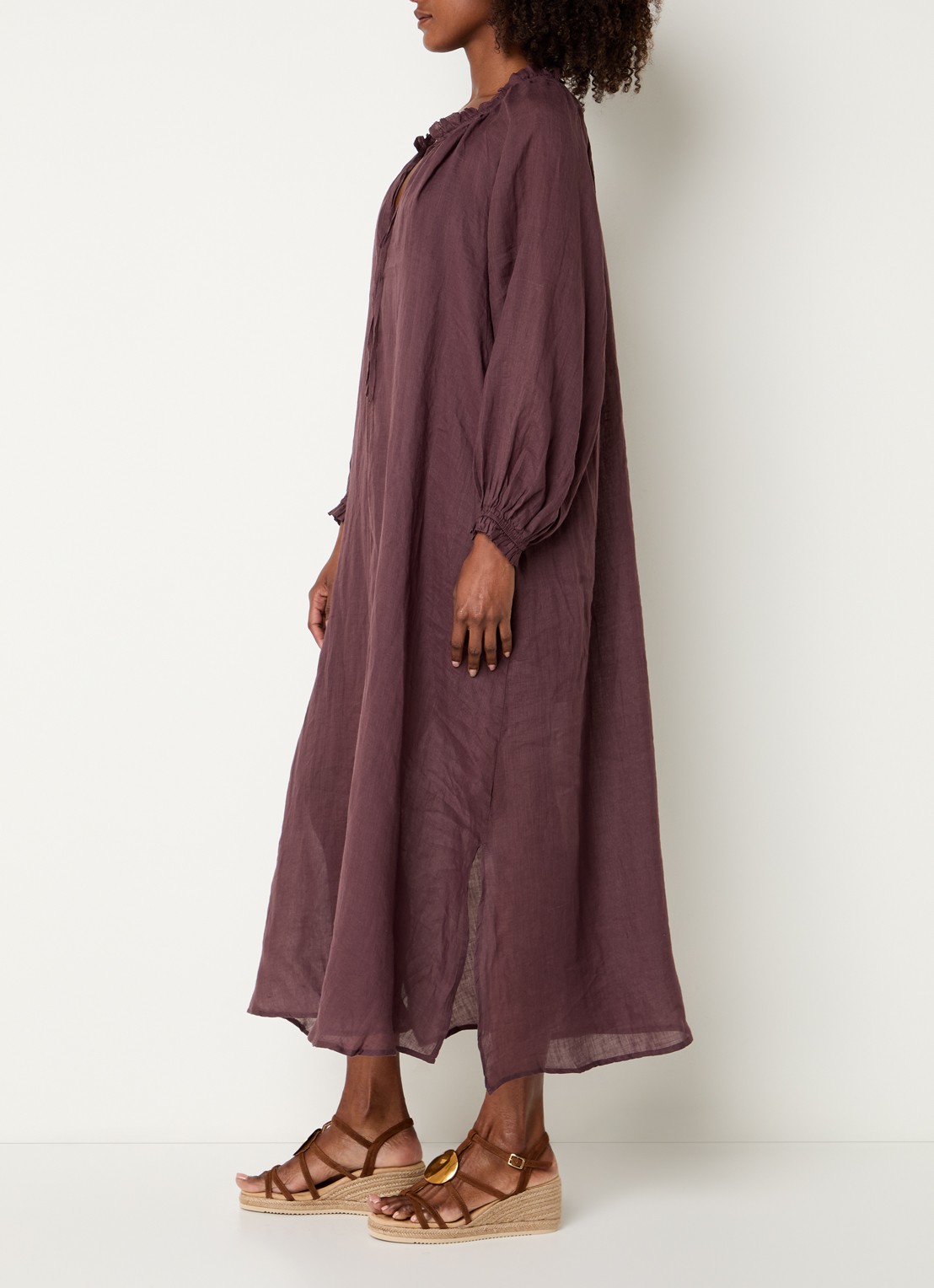 Summum Maxi tuniekjurk met ballonmouw - voorkant 3 aubergine