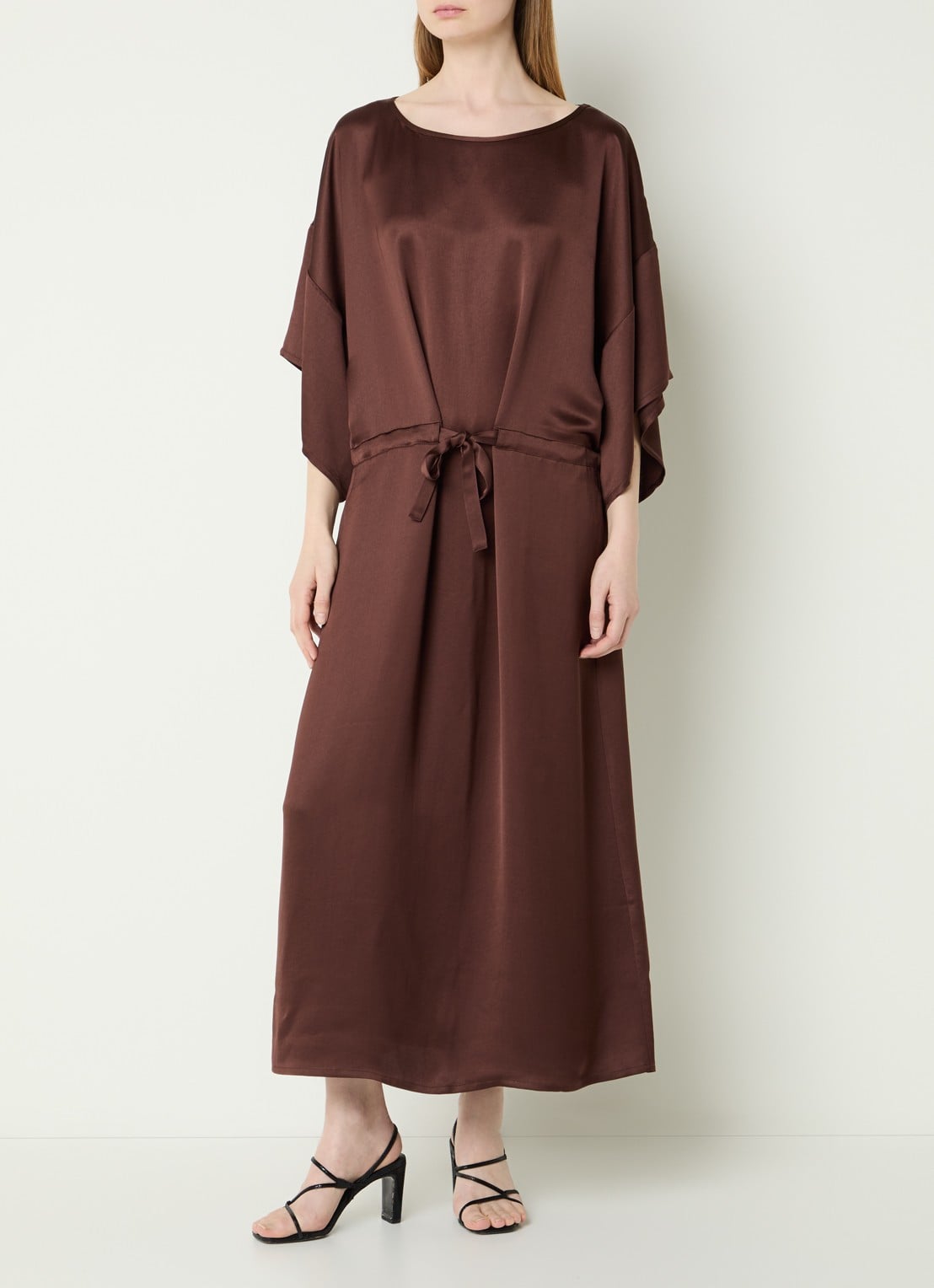 Summum Midi jurk van satijn - detail bruin