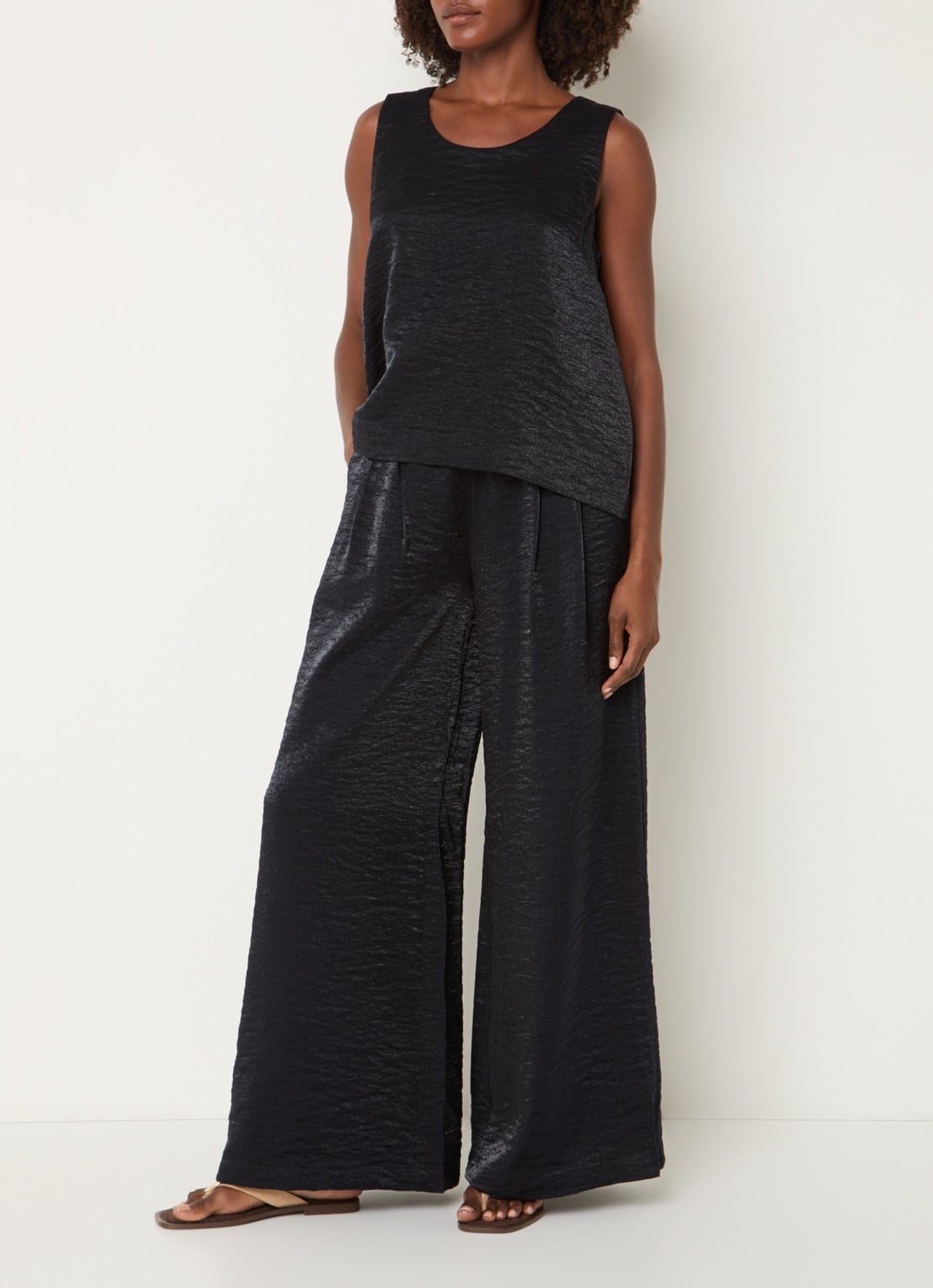 Summum Mouwloze top met lurex en structuur - voorkant 4 donkerblauw