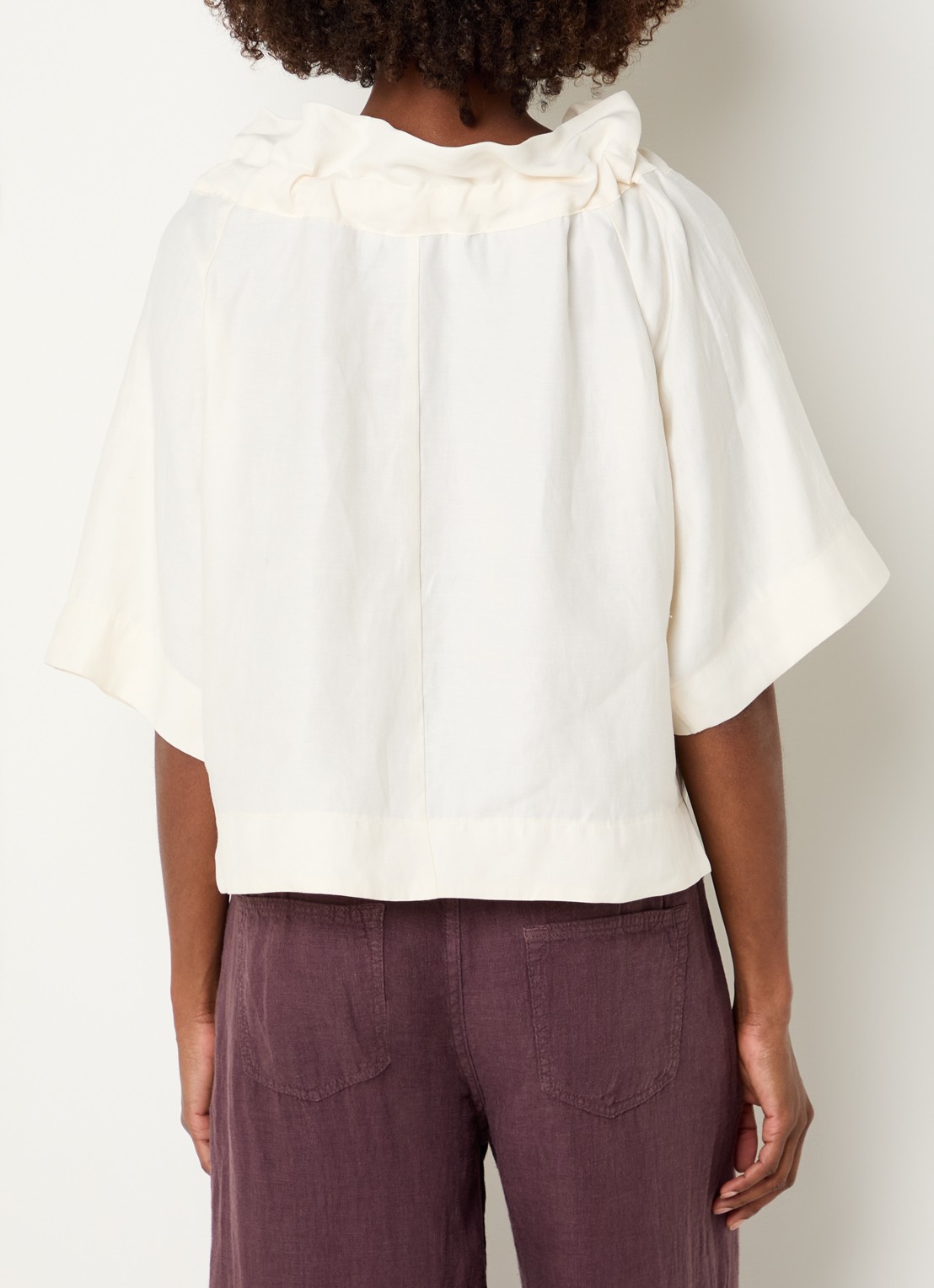 Summum Off shoulder top in linnenblend met volant - achterkant gebroken wit