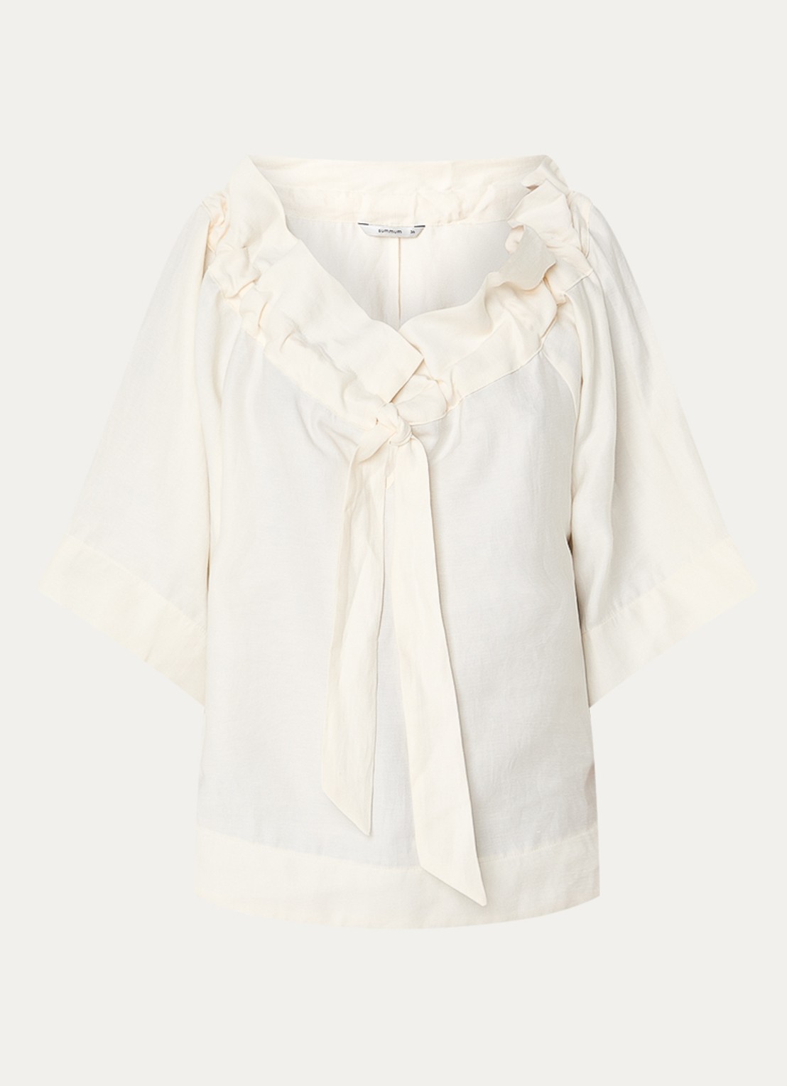 Summum Off shoulder top in linnenblend met volant - voorkant 2 gebroken wit