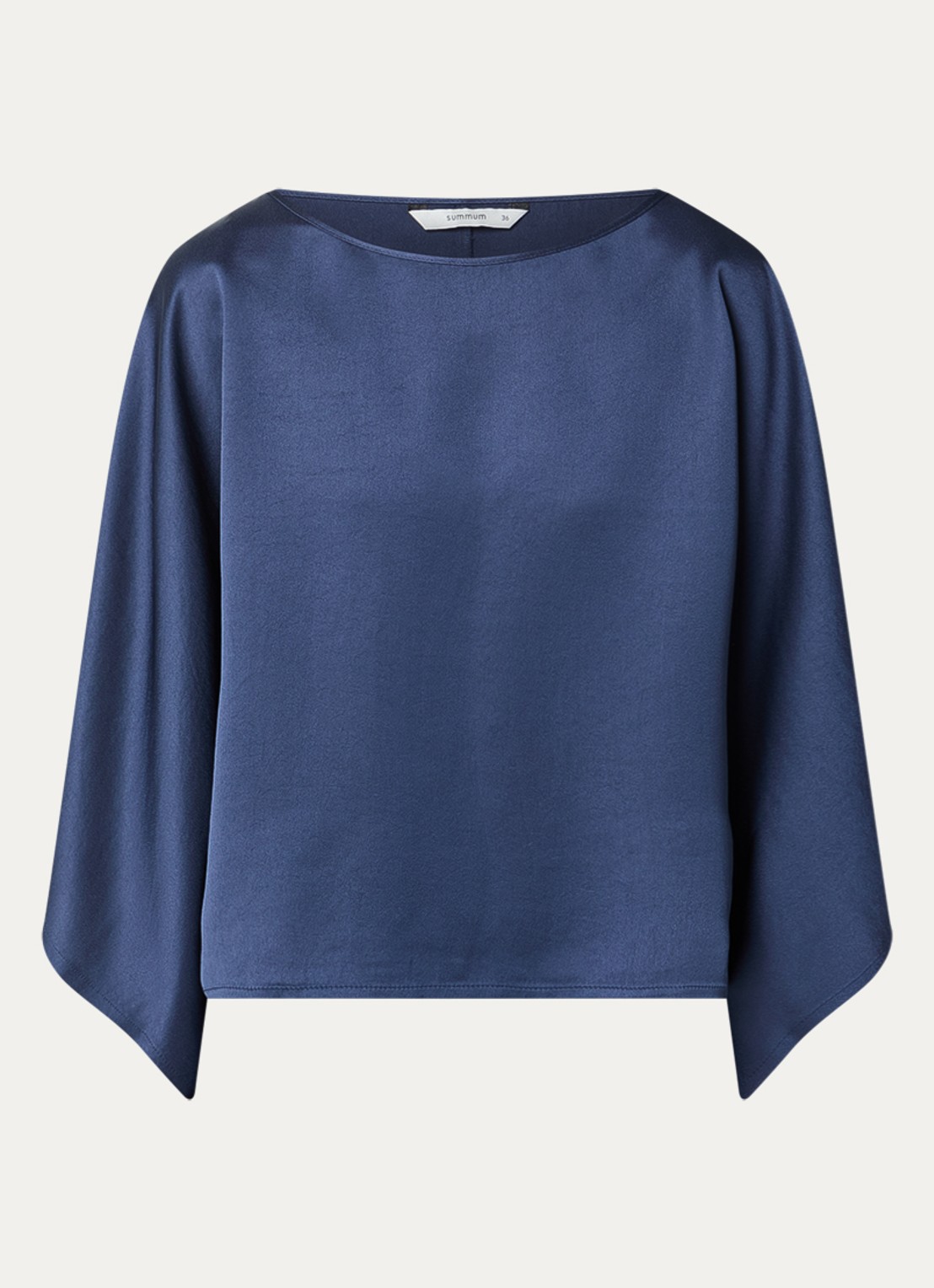Summum Oversized top van satijn met vleermuismouwen - voorkant blauw