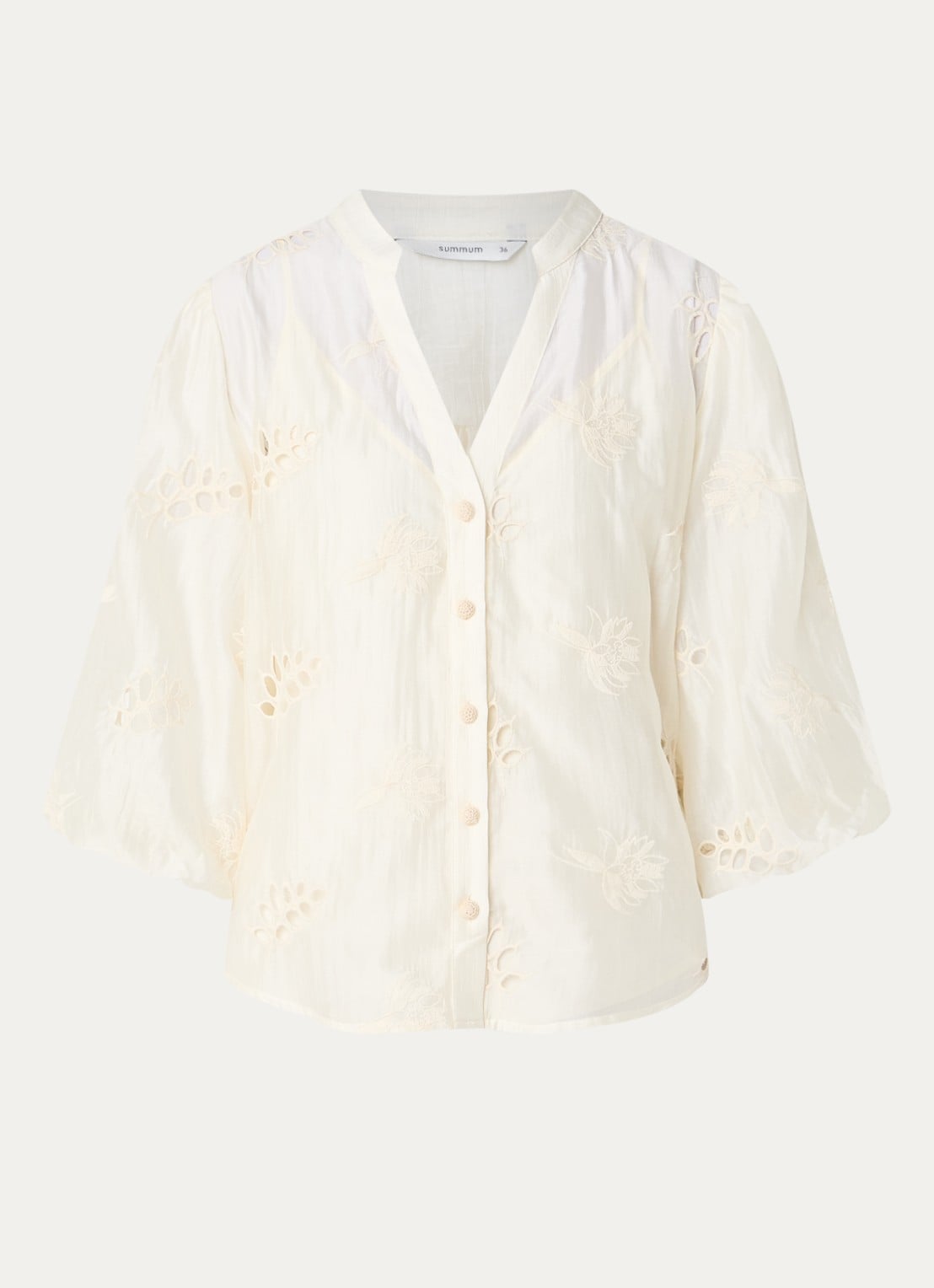 Summum Rom semi-transparante blouse met borduring - voorkant 2 ivoor
