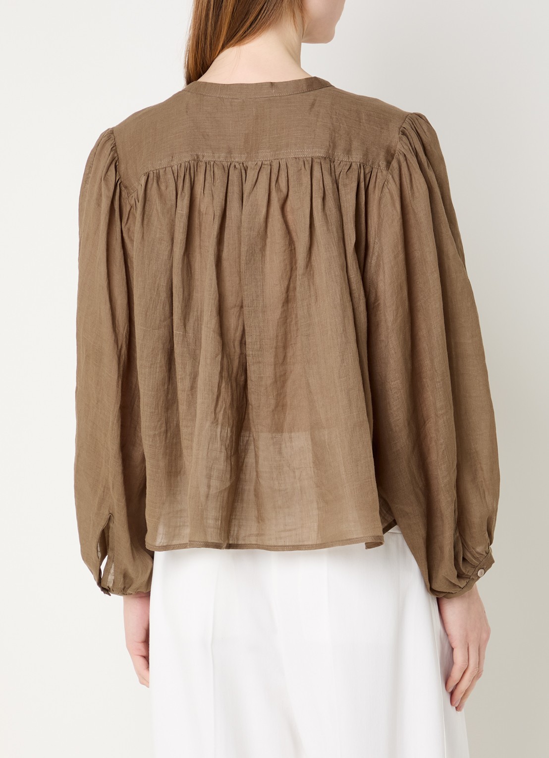 Summum Semi-transparante blouse met pofmouw - achterkant 2 bruin