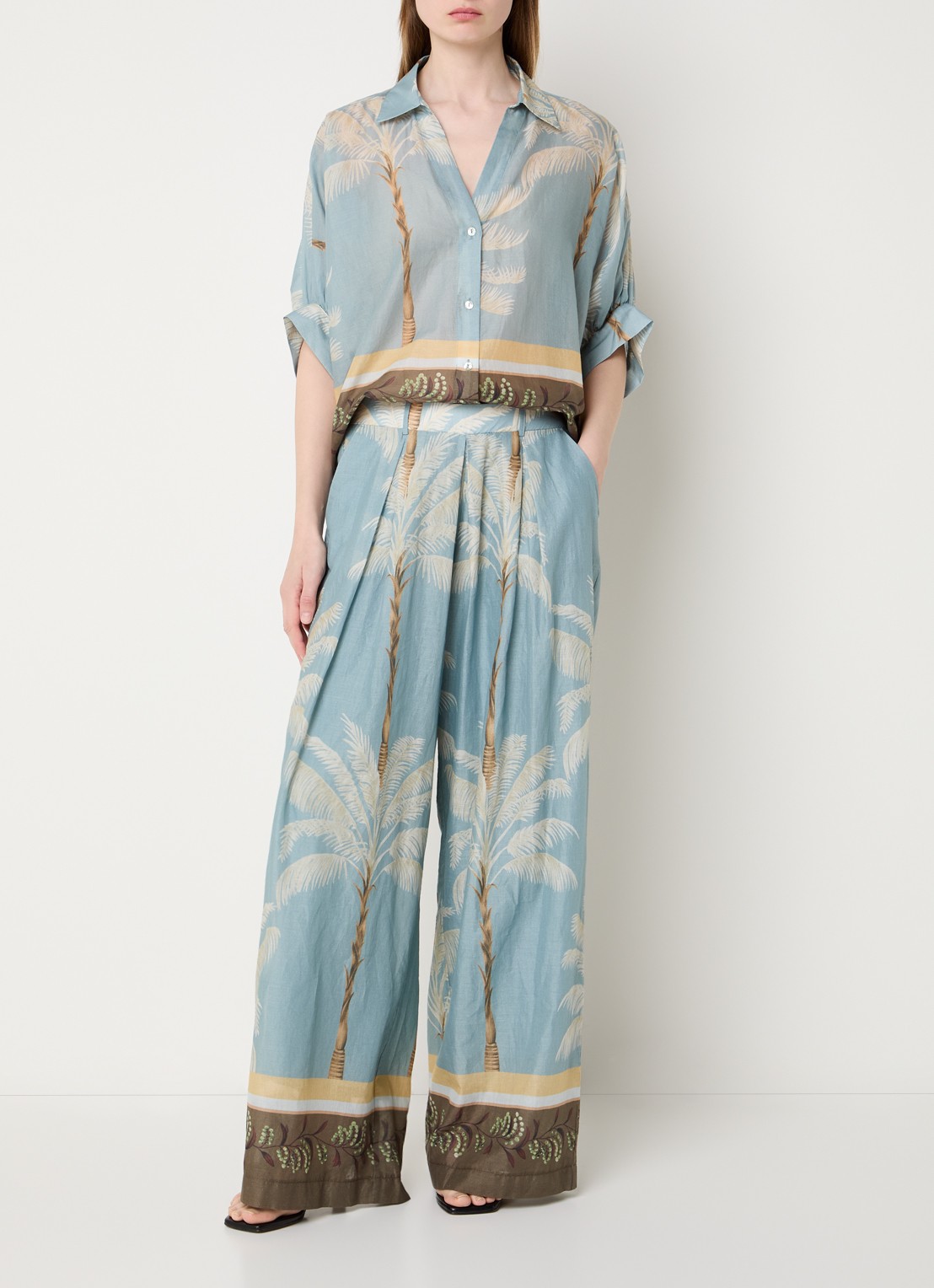 Summum Semi-transparante blouse met print - voorkant 3 blauw