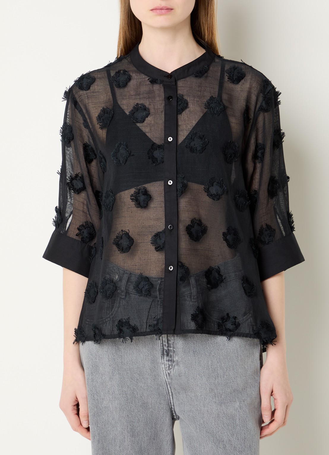Summum Semi-transparante blouse met structuur - detail zwart