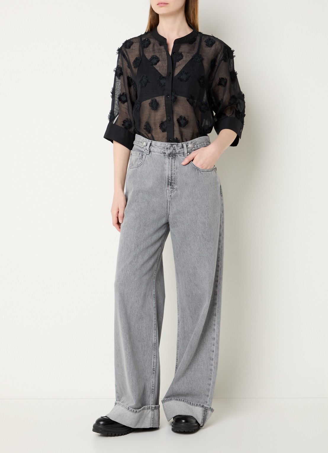 Summum Semi-transparante blouse met structuur - voorkant 4 zwart