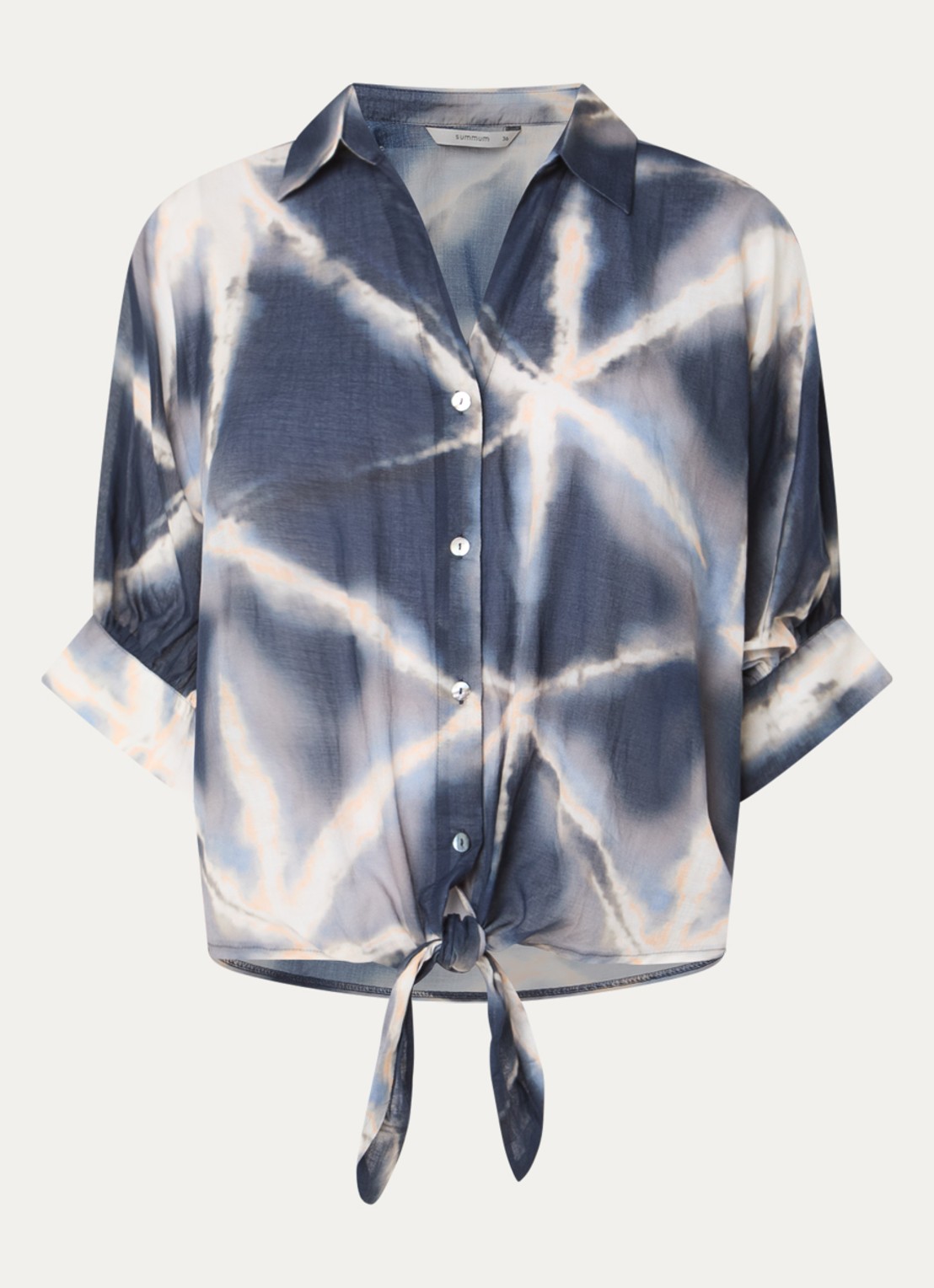 Summum Semi-transparante blouse met tie-dye dessin en vleermuismouw - voorkant 3 blauw