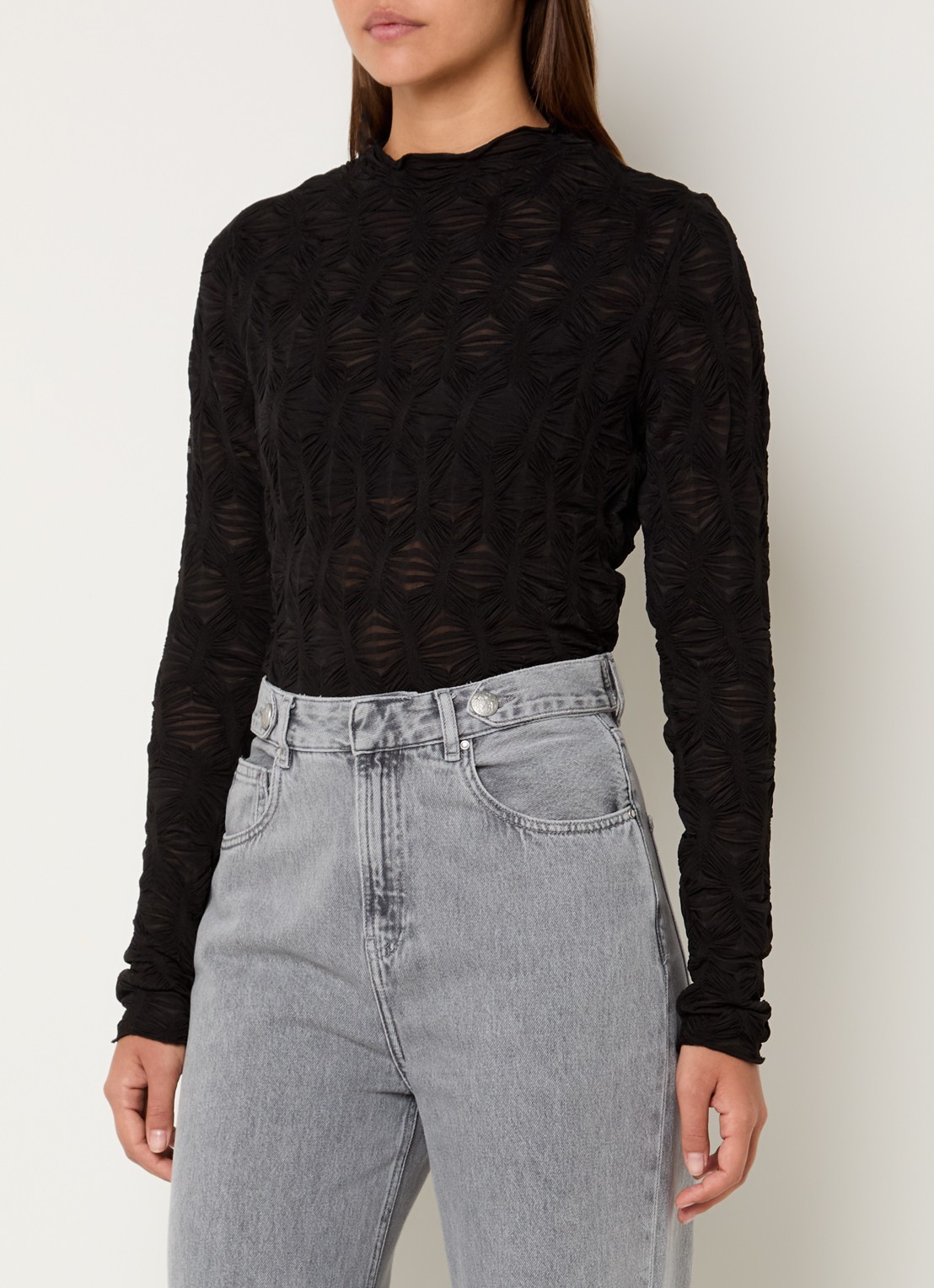 Summum Semi-transparante top met plooidetail - detail zwart