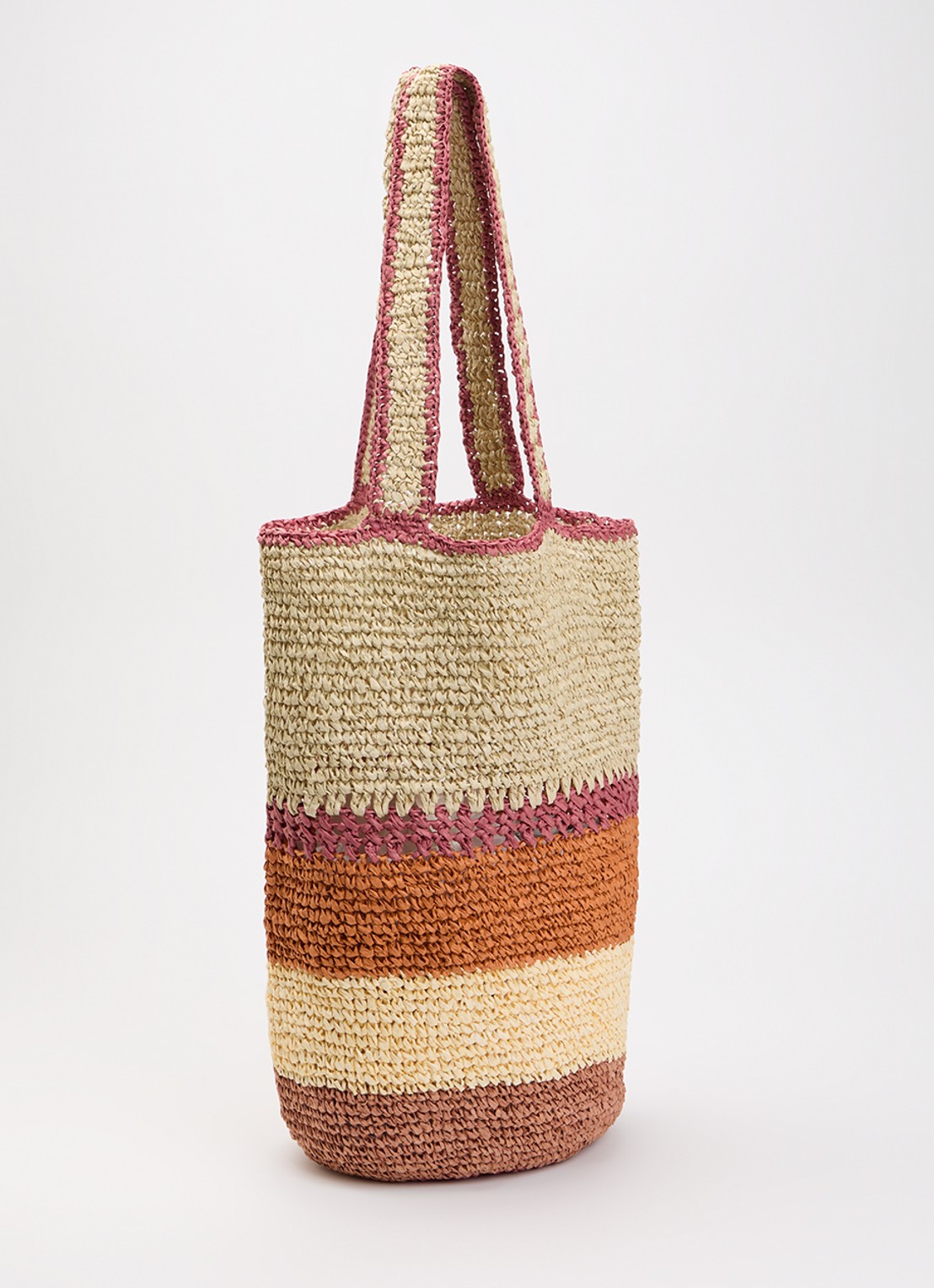 Summum Strandtas van raffia met streepprint - achterkant 2 roodbruin