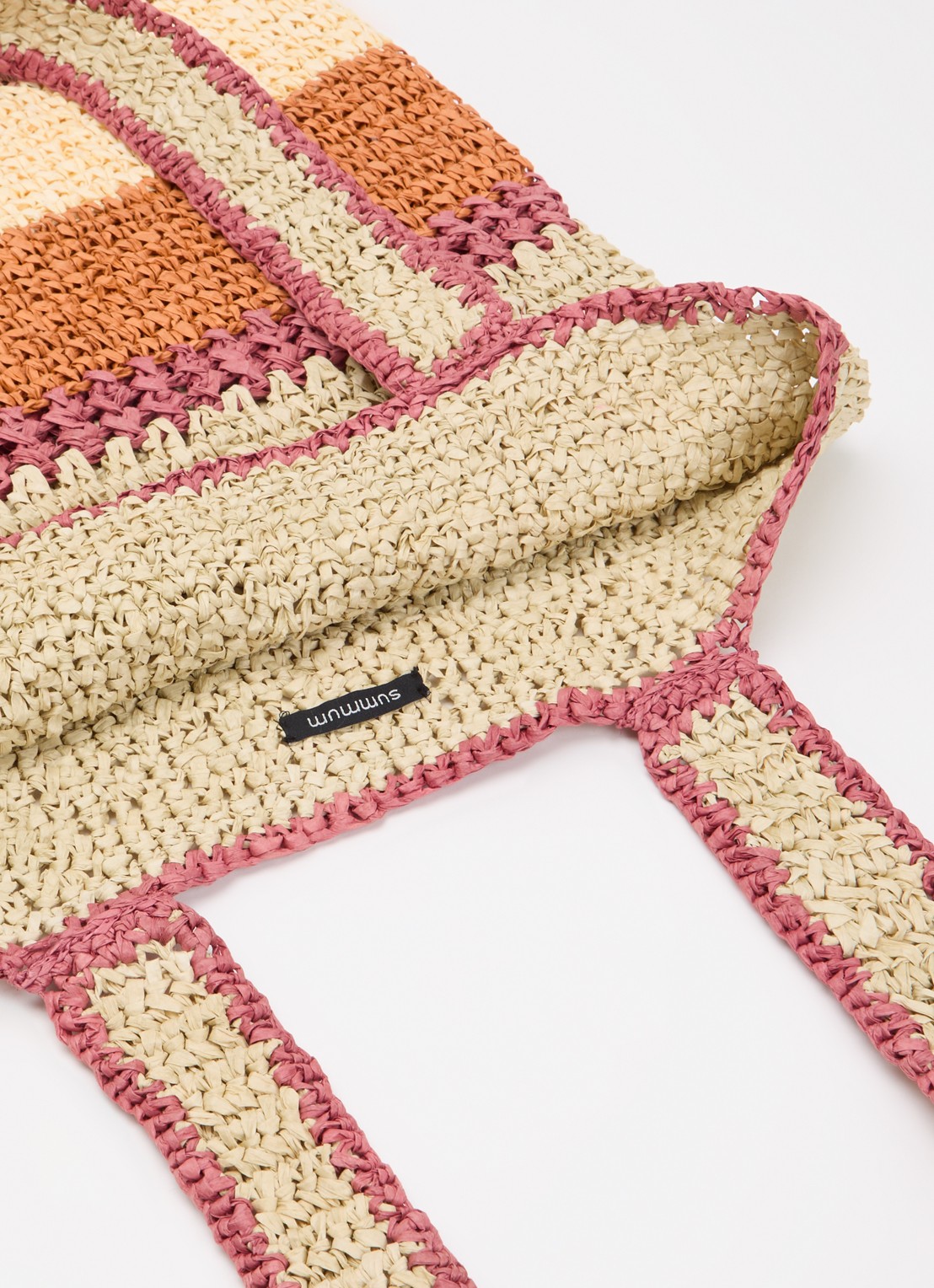 Summum Strandtas van raffia met streepprint - detail 3 roodbruin