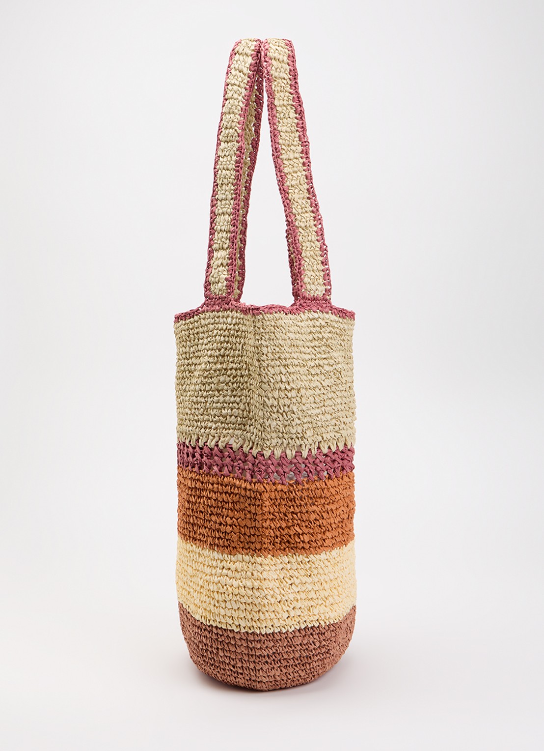 Summum Strandtas van raffia met streepprint - detail 4 roodbruin