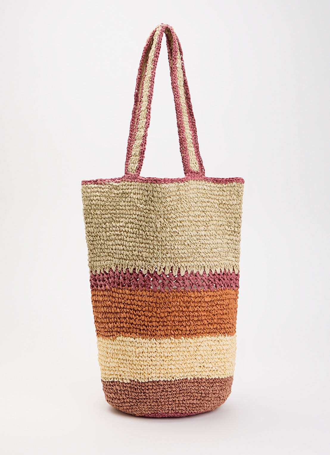 Summum Strandtas van raffia met streepprint - voorkant roodbruin