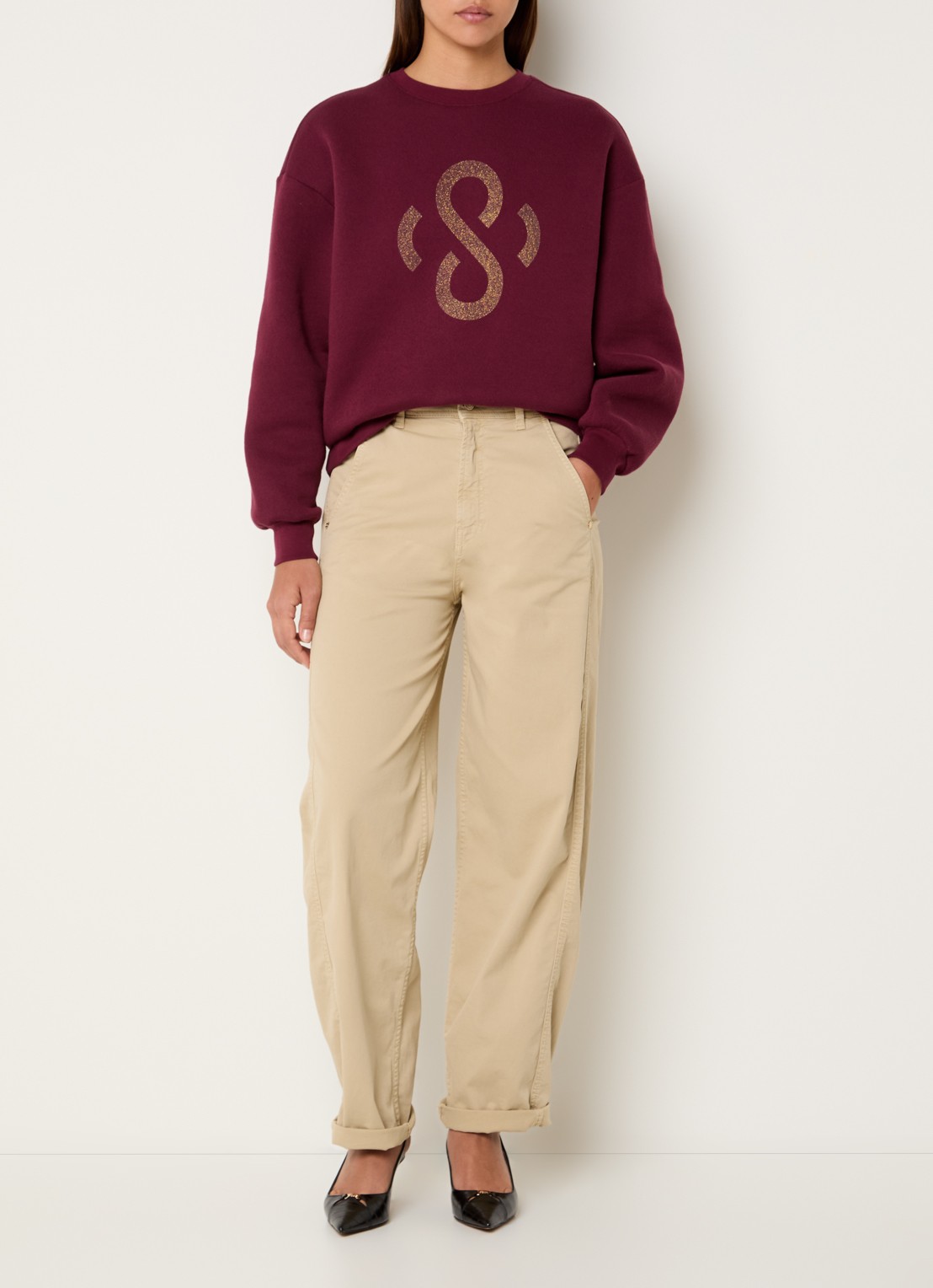 Summum Sweater met logoprint - voorkant 2 bordeauxrood