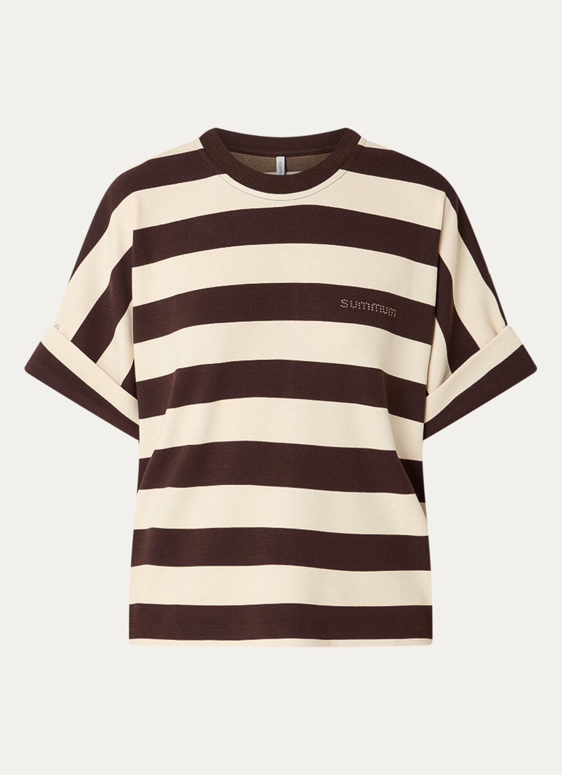 Summum T-shirt met streepprint - voorkant bruin