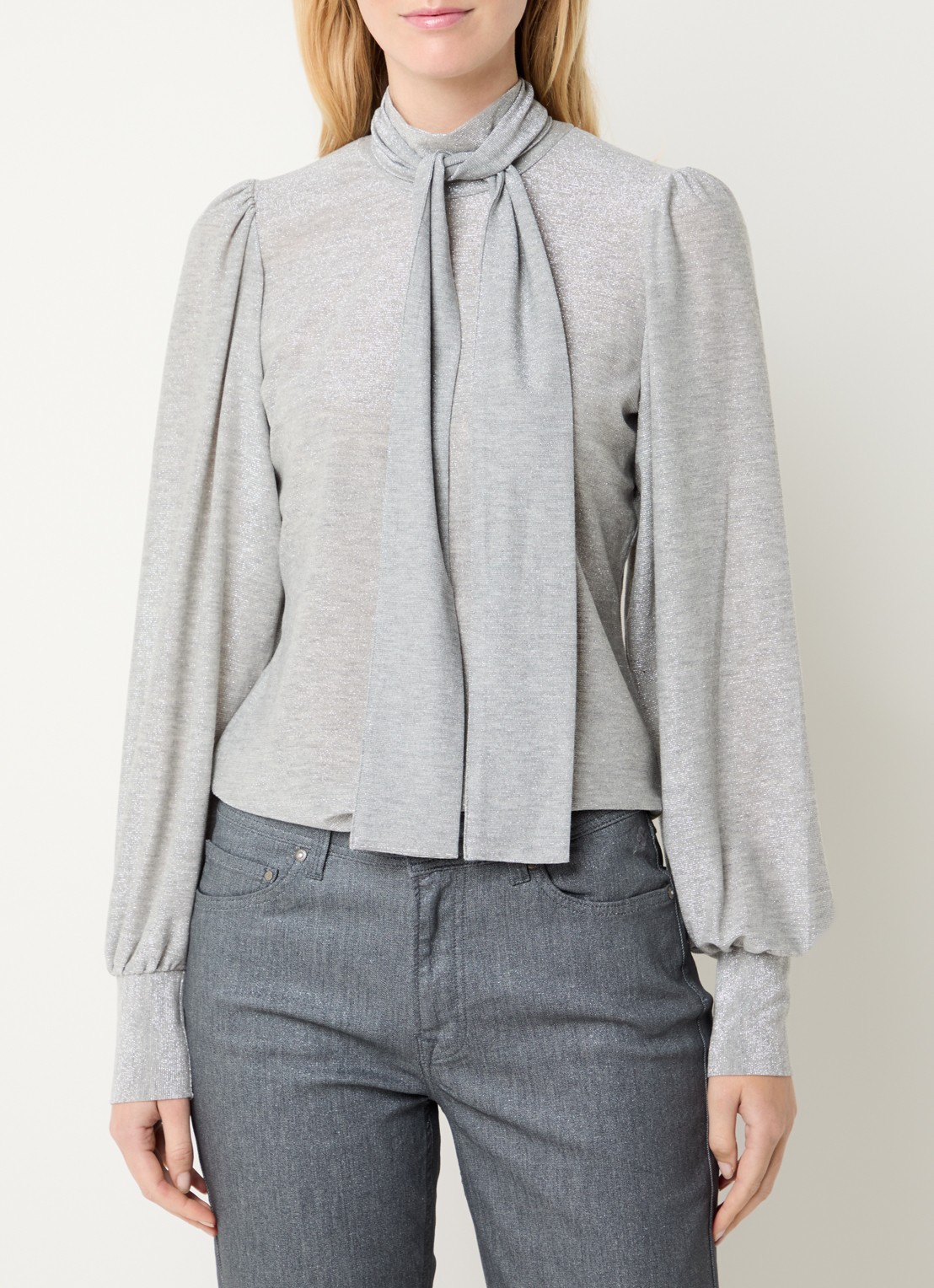 Summum Top met lurex en afneembare sjaalkraag - detail 4 lichtgrijs