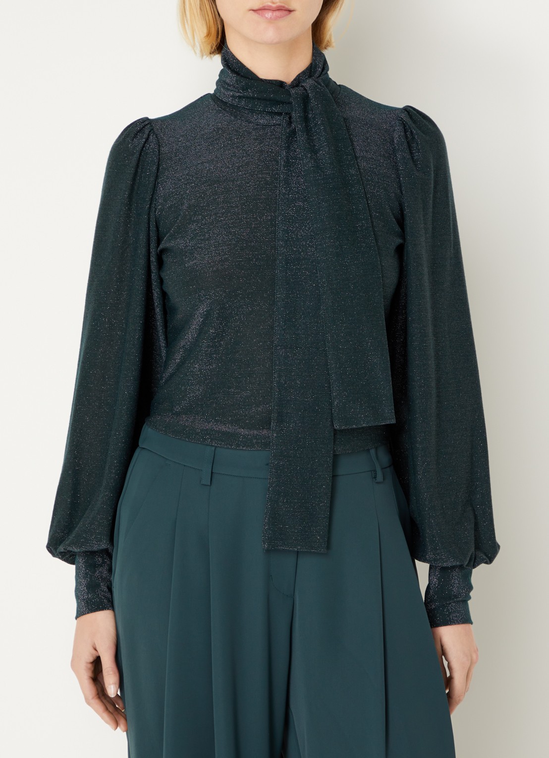 Summum Top met lurex en afneembare sjaalkraag - detail 4 donkergroen