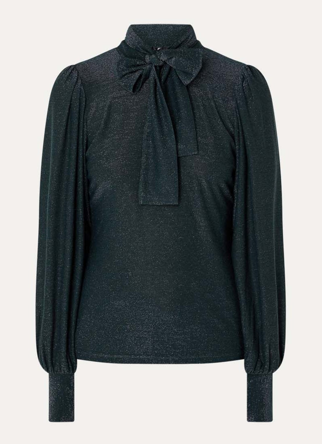 Summum Top met lurex en afneembare sjaalkraag - voorkant donkergroen