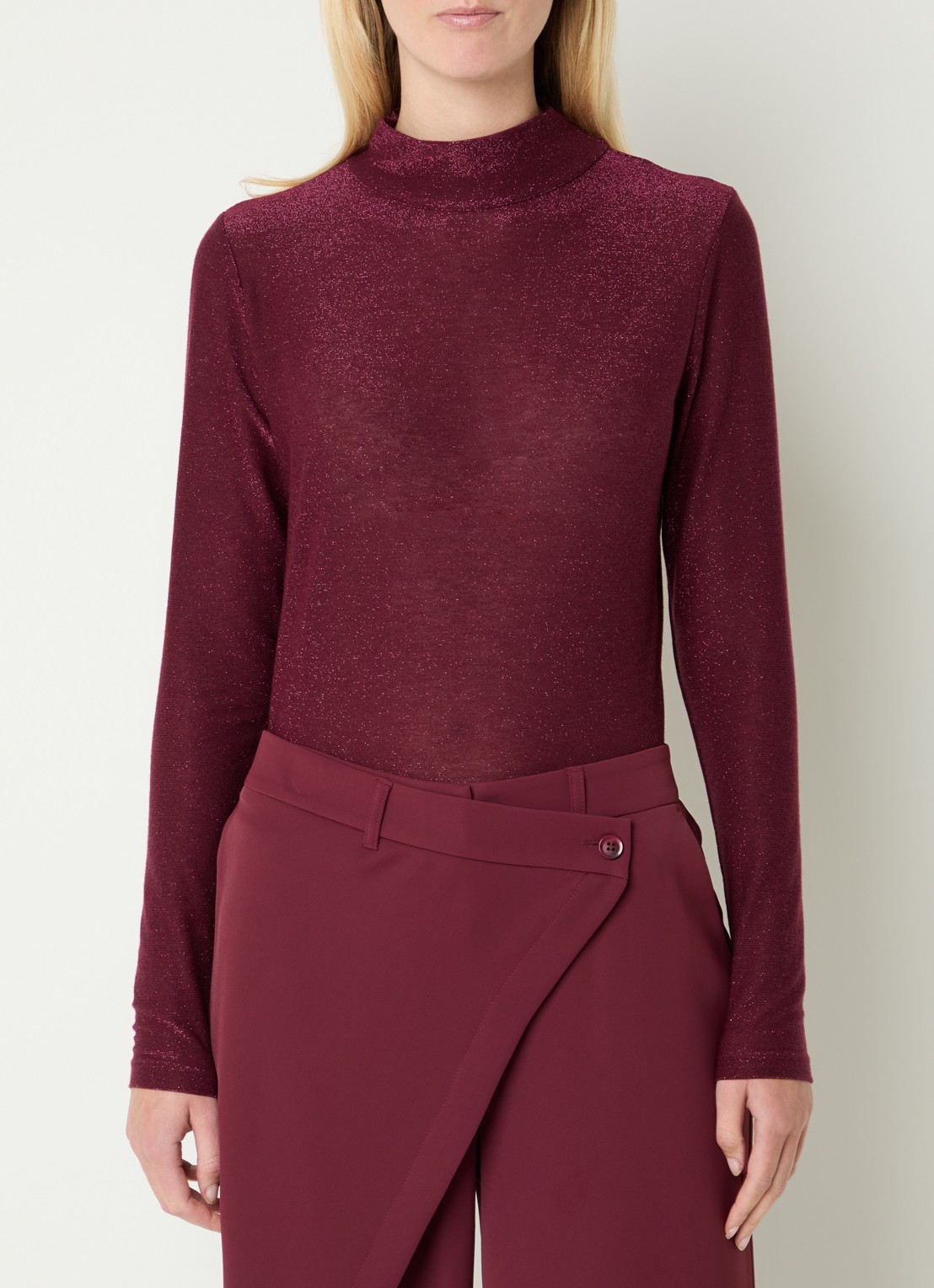 Summum Top met lurex en col - detail 2 bordeauxrood