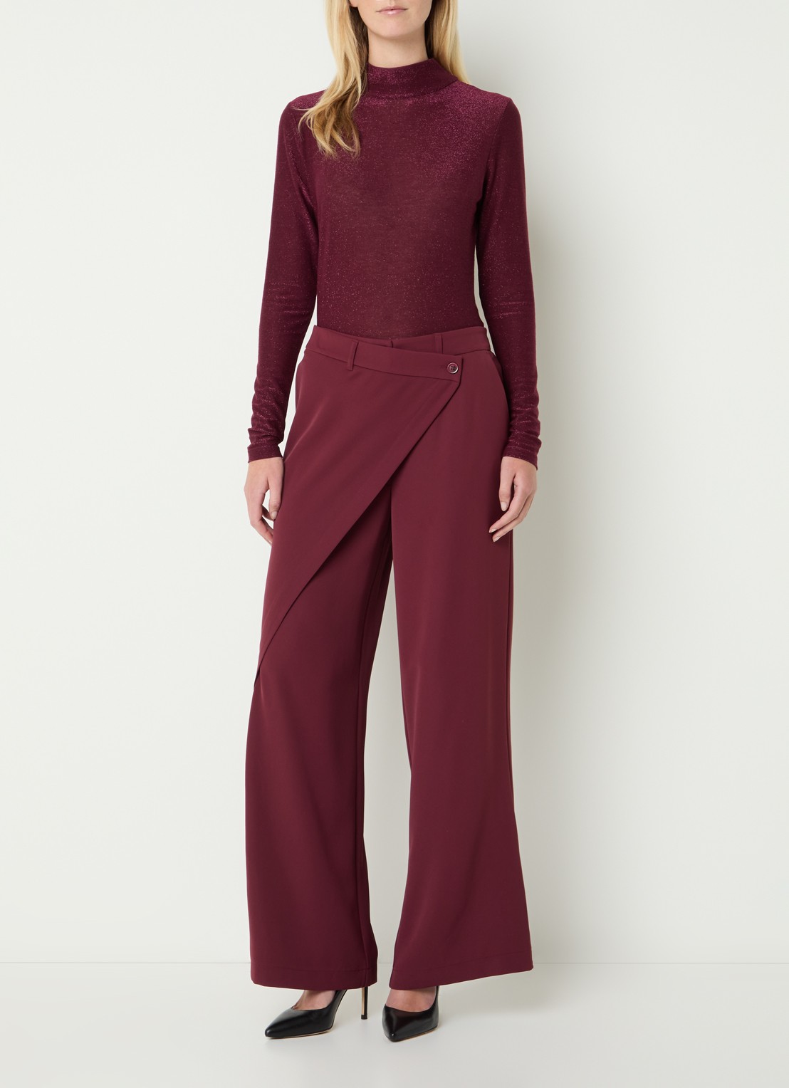 Summum Top met lurex en col - voorkant 4 bordeauxrood