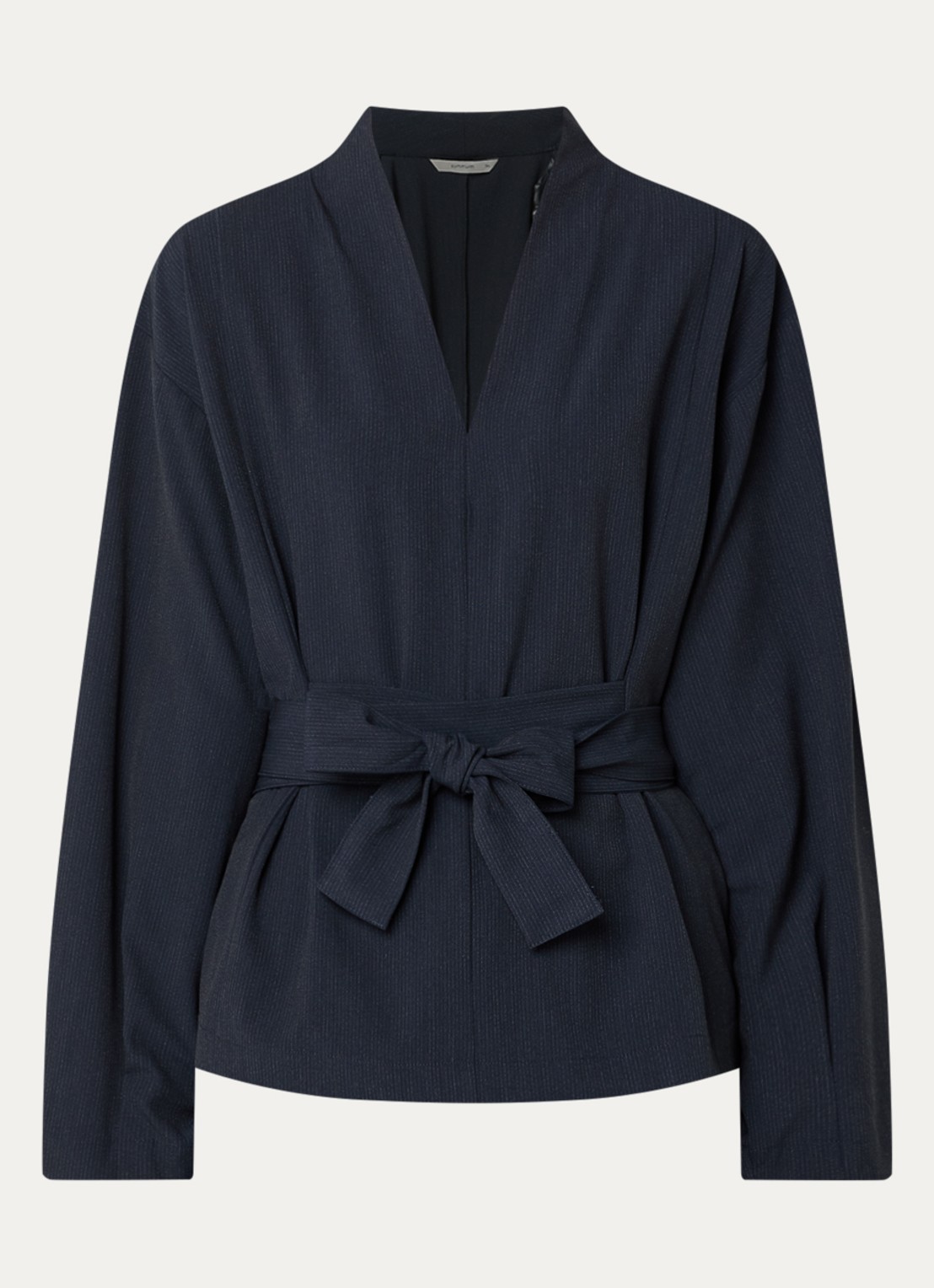 Summum Top met strikceintuur en streepprint - voorkant donkerblauw